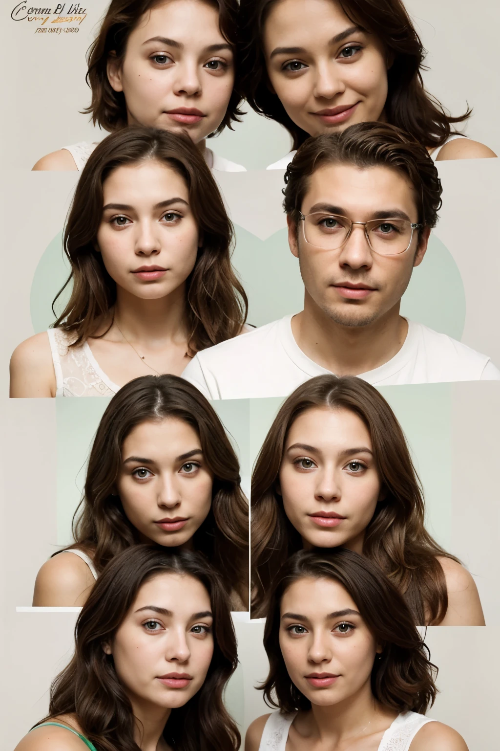 I am aiming to create a “family-ish” thing 
I need a family of five including a mother father an older brother ( around 20 years old) and three sisters (all around ).
Common features are curly brown hair ( shades of brown vary with each person) and bright green / or hazel eyes