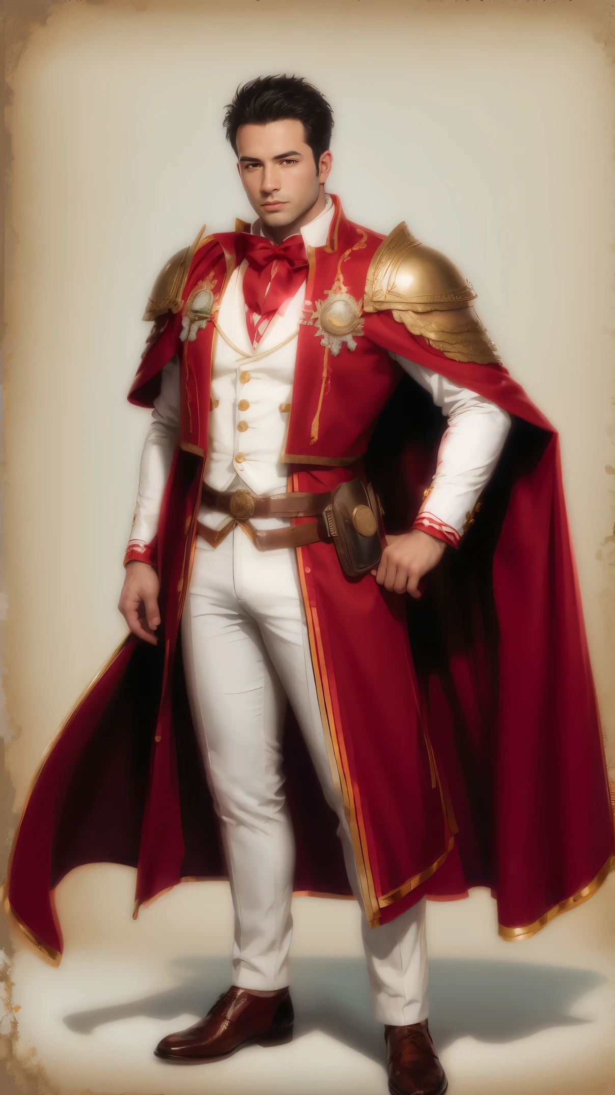 arafed image of a man dressed in a red and white outfit, inspired by Romano Vio, character full body portrait, full body character portrait, human male character art, male character design, d & d style full body portrait, fullbody portrait, full-body character portrait, picture of a male cleric, fullbody rpg portrait, !!full body portrait!!
