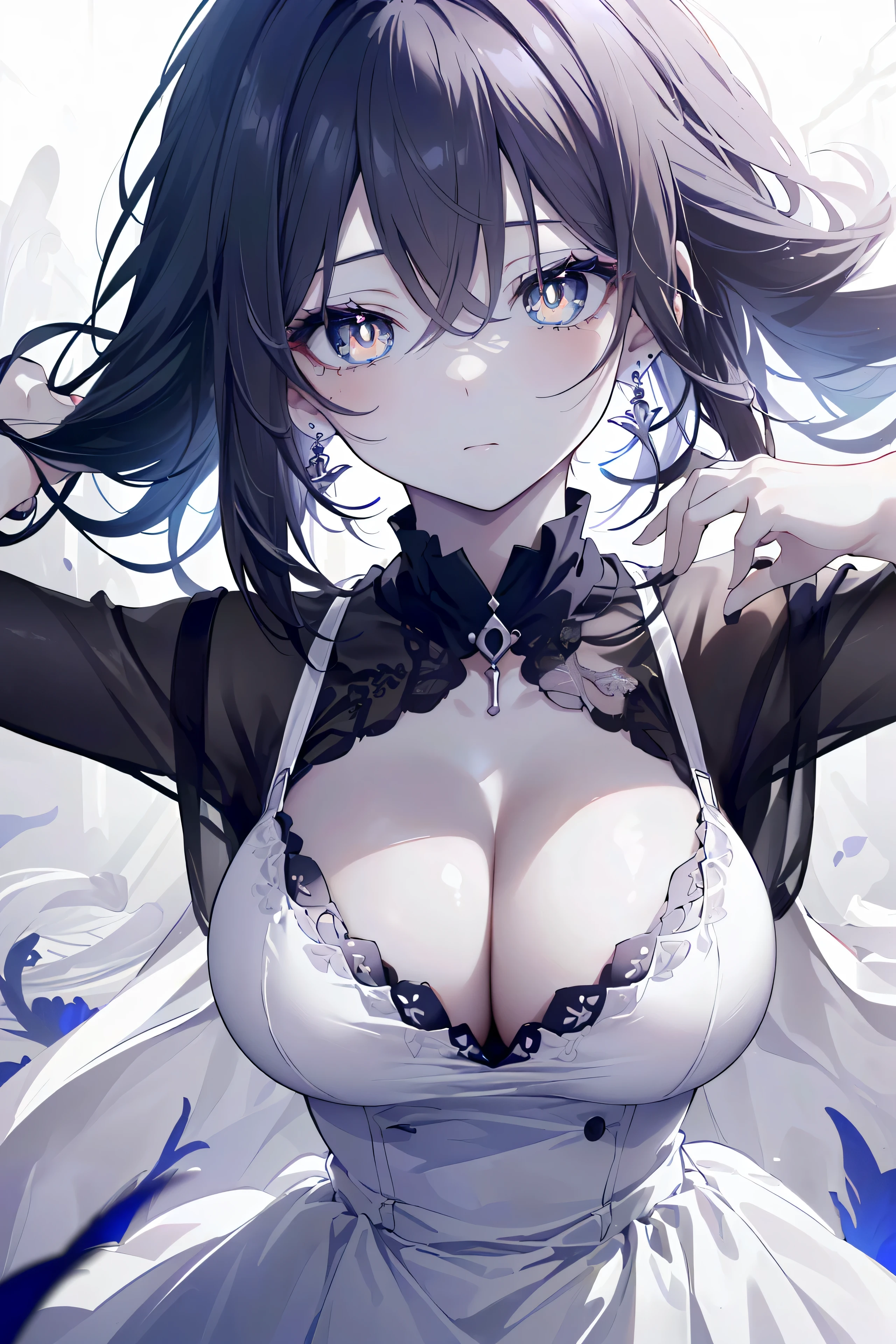 {((Anime, op art, profondeur de champ, Flou de mouvement, glowing light, UHD, retina, Masterpiece, ccurate, anatomiquement correct, textured skin, Super detail, high details, High quality, award winning, Best quality, high resolucion, 16k))} . | {((random_beau_coiffure, beau_Detailed_yeux, random_pupils_Couleur, grand_sein, clivage))} . | {((Models_corps, chic_earrings, beau_Colliers, Aline_robe ))} . | . | {((Grand angle, upper corps, (Parfait_doigts:1.0), (Parfait_jambes:1.0), mieux_mains, plus_detail))}
