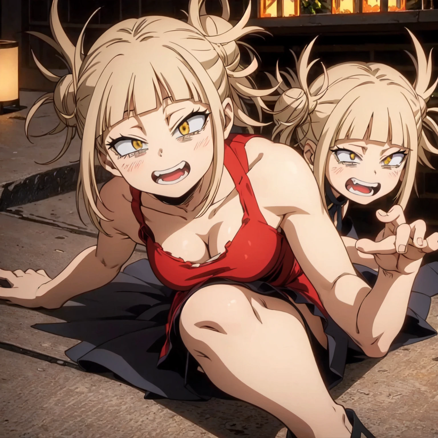 toga himiko,my hero academia,Toga Himiko,My Hero Academia,(christmas style dress),(short dress),(shoulders showing),(red dress),(sexy dress),(anime girl),(beautiful girl),(full body),(beauty divine),(Yellow eyes),(cat pupils), (smiling with the rest red),(Correction of errors in the eyes),(correction of the nose),(correction of errors in the mouth),(Increased image resolution),(image enhancement)(1anime),(1manga),