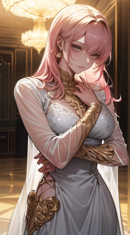 (((1male people:Piercing in the left ear,、((Golden hair))、tall、tall、Tall、a handsome、refreshing、burly)))、(((1female:Pink hair、Long、short、Best style、F-cup、See-through sexy dress、Beautuful Women)))、((((a couple))))、{(Best Quality, 8K, masutepiece, nffsw, Soft lighting, image perfect, Digital Illustration, manhwa art, super detailed image, Perfect lines, )}