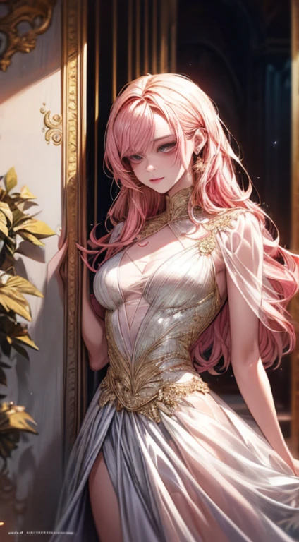 {{{{masterpiece}}}}, {{{super detailed}}}, {{{High resolution}}}, {{excellent anatomy}}, (((highest quality))), ((very delicate and beautiful)), {{very detailed and delicate}}, extremely detailed, solo, (muste piece), (best quality)、One female、best style、beautiful woman、The most beautiful woman in the world、(((transparent sheer dress:1.5))),((big breasts))、(((long pink hair)))、royal palace interior, chalk palaceの中, baroque architecture, elegant walkways between towers, in luminist baroque style, royal palace, Baroque symmetry, Italian Renaissance architecture, Endless corridors, Rococo architecture, Baroque interior, chalk palace,