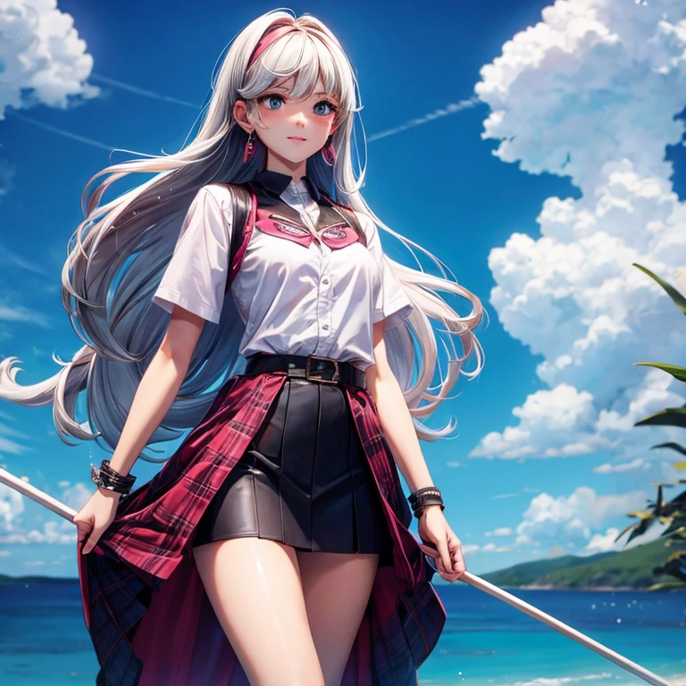a beauty girl,hold the skirt