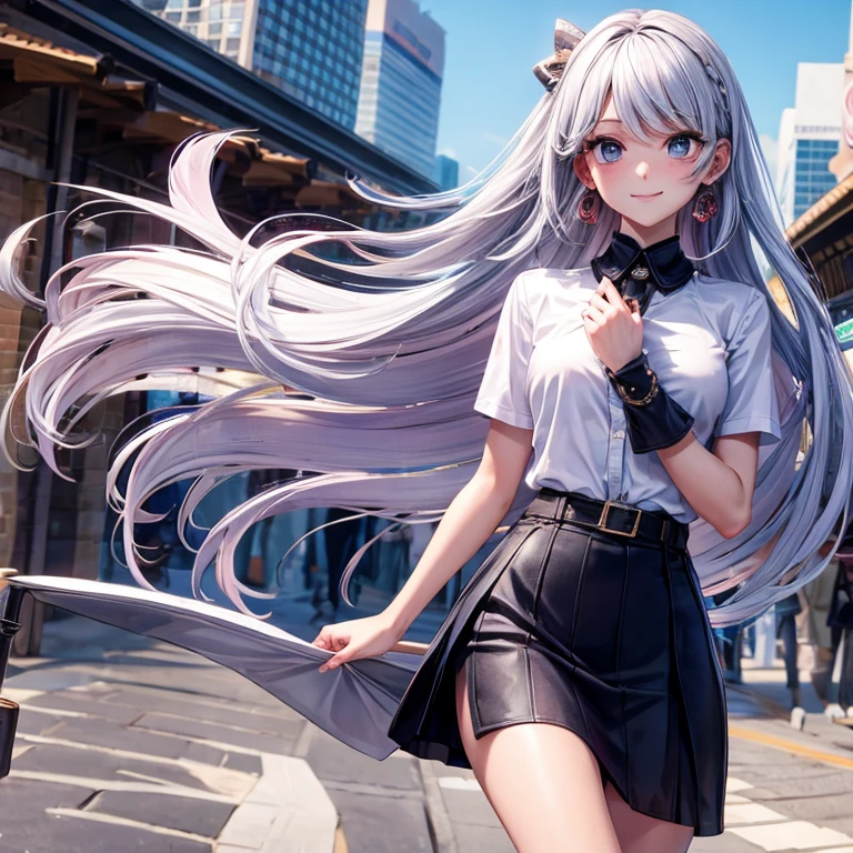 a beauty girl,hold the skirt