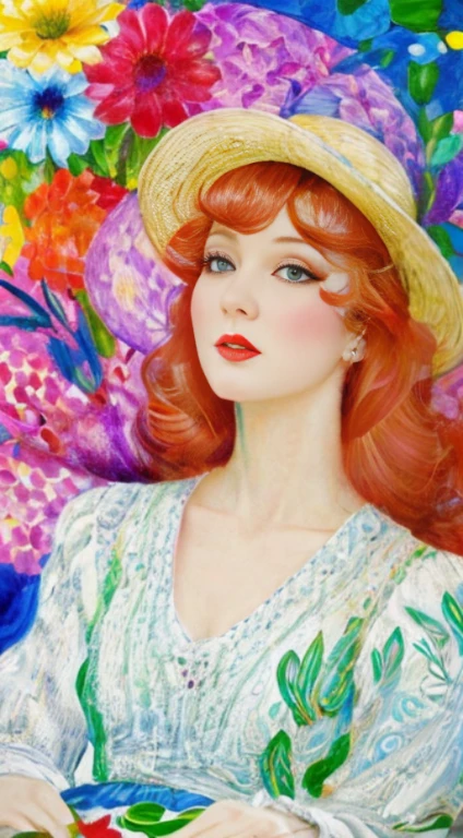 (ultra-detailed background, detailed background), absurdres, highres, ultra detailed, extremly detailed, 1girl, (bunch of flowers:1.3), (zentangle:1.2), (geometric:1.2),(colorful), abstract art style Retro vintage art print, sexy, glamorous pin-up girl wearing a sailors hat, bikini, A painting of a woman wife ((golden ratio}} laying on the sofa after a long night on the town, a painting, a Beautiful expressive painting, malcolm liepke painting, glossy painting, beautiful digital painting, digital art painting, Fine paintings, monochromatic. malcolm liepke oil painting, impressionist painting.Spread your legs apart, beautiful and delicate face, fair skin