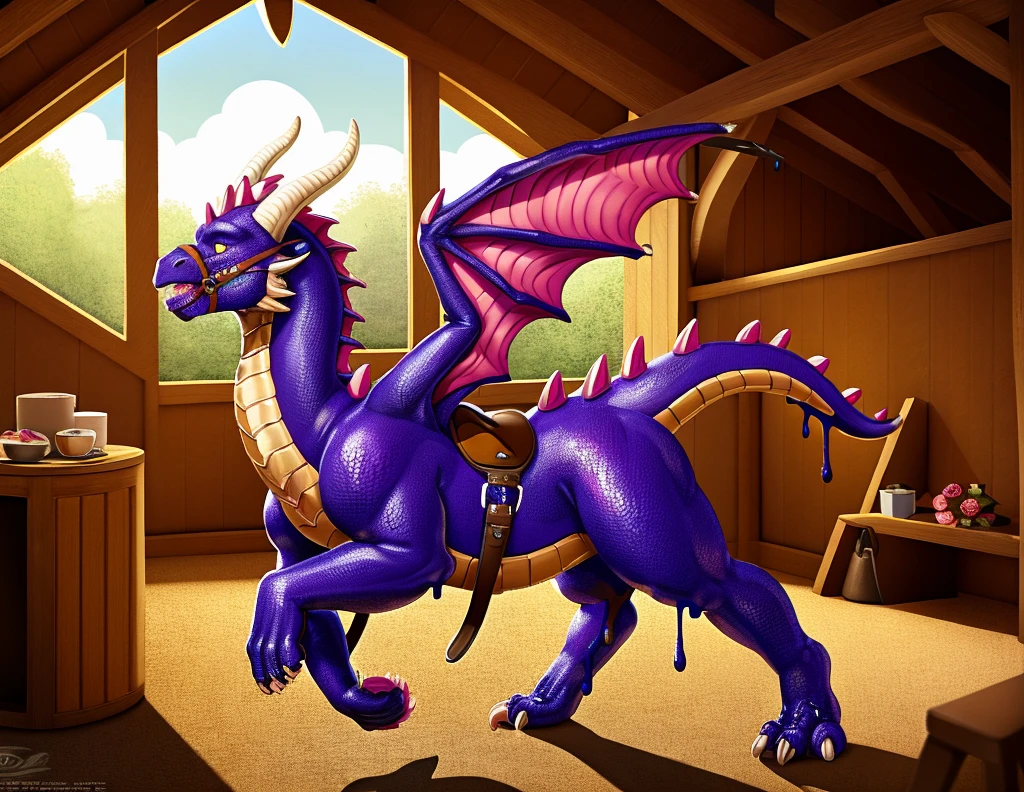 Hd, photorealistic, masterpiece, fantasy, half transformation, part human, young man struggling to remove the latex rubber goo ooze spreading over his body, morphing into indigo dogwood rose eggshell white rubber dragon mount, wearing riding saddle, bridle, harness, and plate barding, human latex rubber dragon mount hybrid metamorphosis, inside cavern stable for dragons