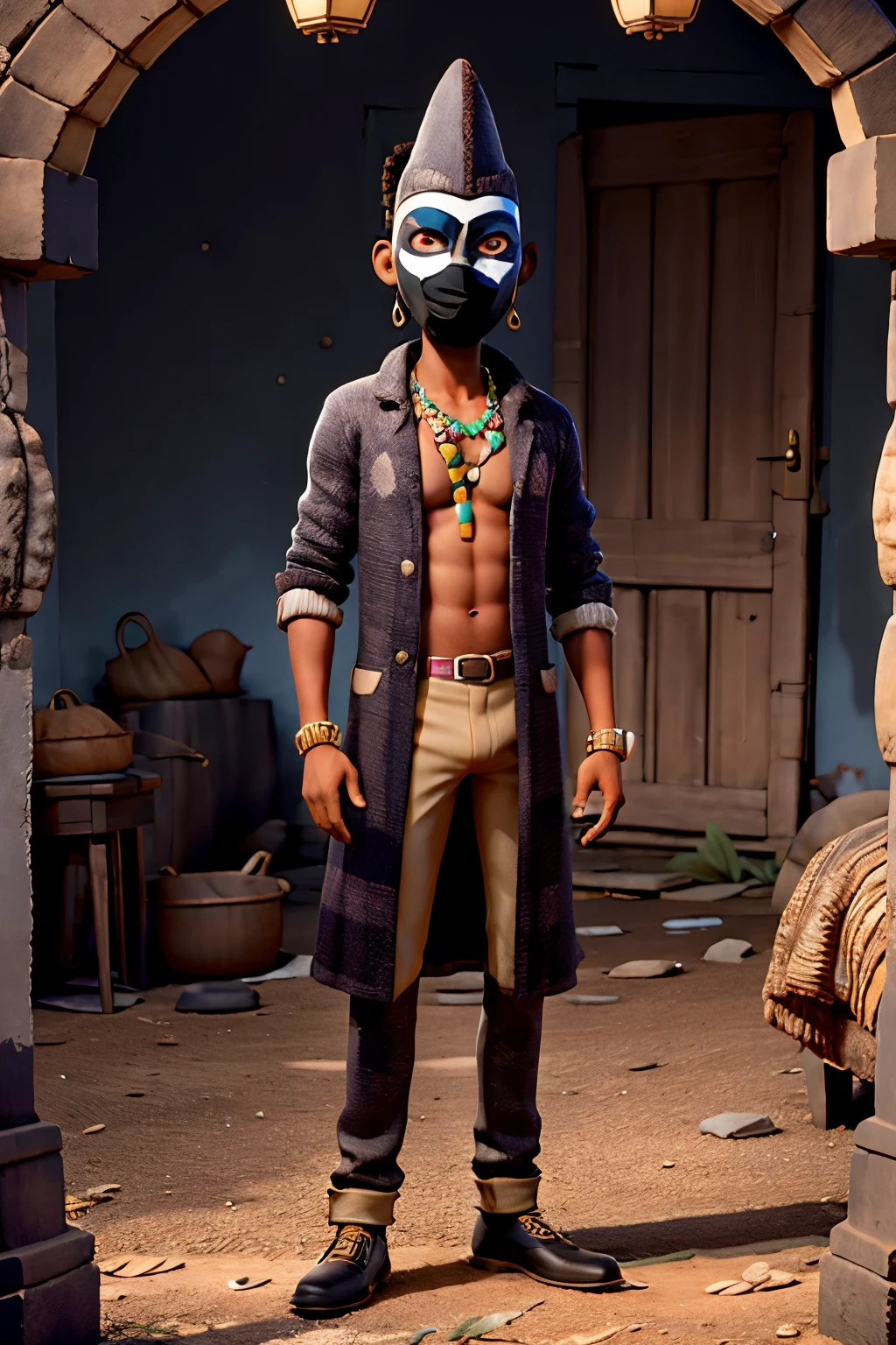 Homme africain noir masqué