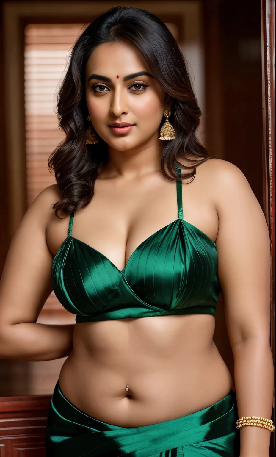 Foto RAW, photorealistic, photography, full body shot, master shot, perfect eyes, goddess like beauty, perfect thick chubby mallu Desi aunty bhabhi, Wearing a Stanapatta, a chest-band.Saree model, model Photography, Indian saree shoot, Indian traditional wear advertising photography, traditional wear brand shoot, face of Indian actress Sonakshi Sinha, masterpiece, realistic, realism, incredible details, pleasure, photorealism, detailed skin, skin pores, high contrast, photorealistic Artstation 8k HD digital art trend of high definition and detailed realistic skin texture, ultra detail, realistic skin texture, armature, best quality, ultra high definition, (photorealistic:1.4),, high resolution, detail, raw photo, Re sharp, by Lee Jefferies Nikon D850 Film Stock Photo 4 Kodak Portra 400 Camera F1.6 Lens Rich Color Ultra Real Realistic Realistic Textures Dramatic Lighting Unreal Engine Trending at Art Station Cinestill 800,(pele altamente detalhada: 1.2), 8k UHD, DSLR, soft-lighting, alta qualidade, grain of film, Fujifilm XT3,she didn't like to wear blouse or bra, she happy to wear only saree, she hates blouse or bra, detailed hairy armpits,
