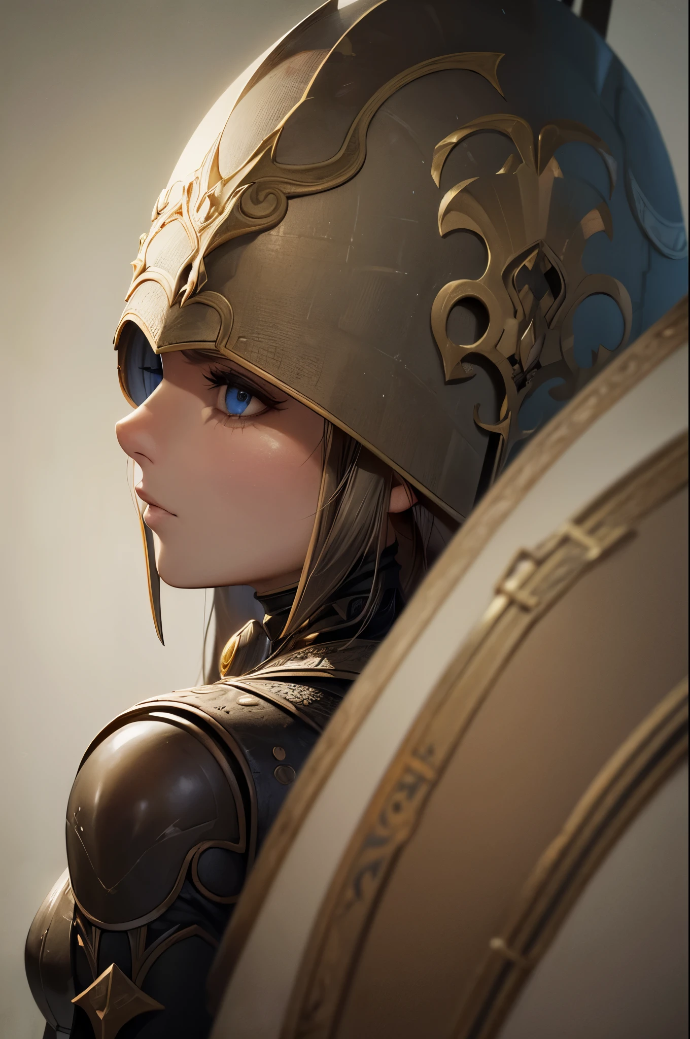 Mulher de armadura em um castelo abandonado sendo observada por um monstro, rosto perfeito,4k, visual dark, no deformations in the body((best quality)), ((masterpiece)), (detailed), perfect face