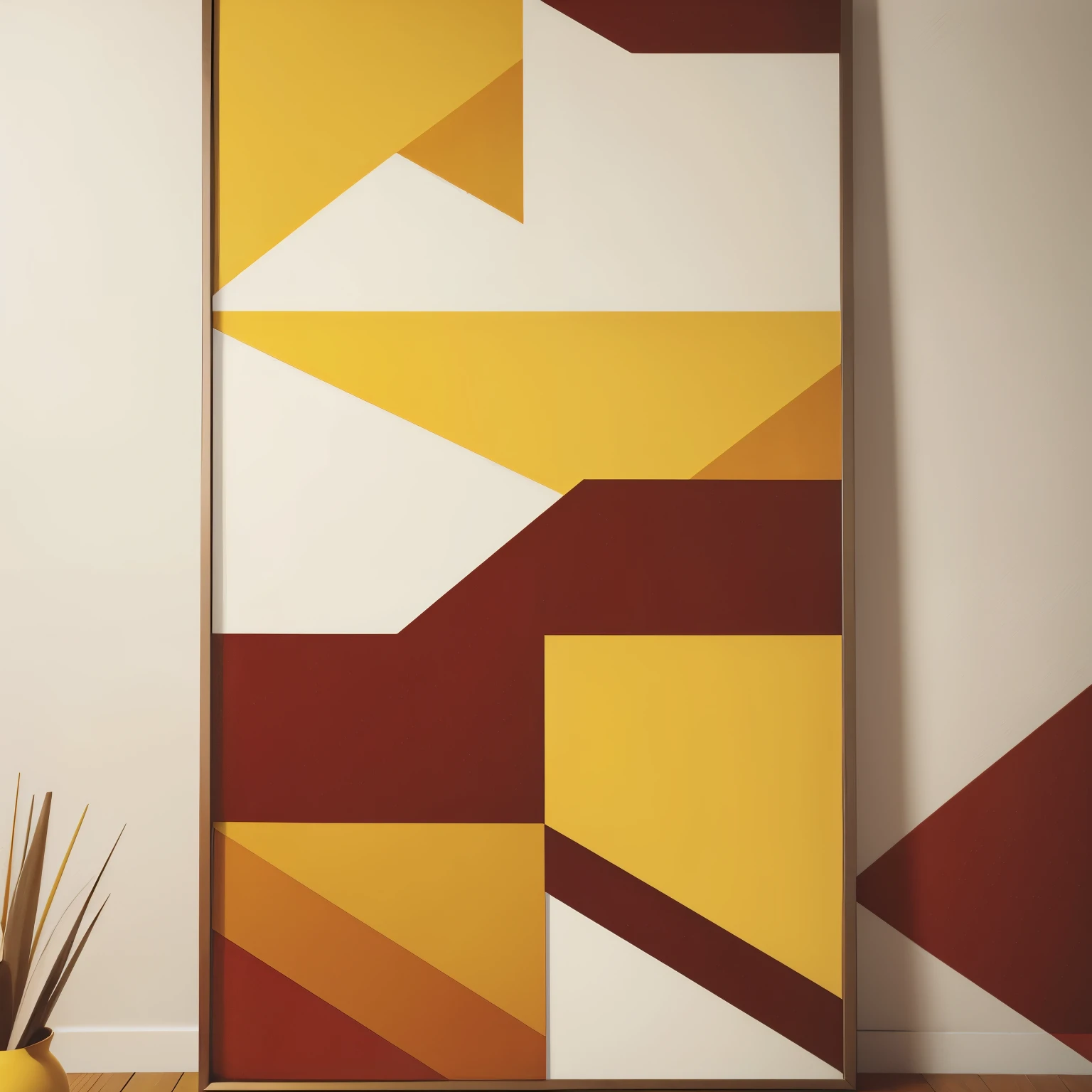 wall art.geometric .yellow,red,brown,white colors.in frame.minimalist.expressive and abstract patterns