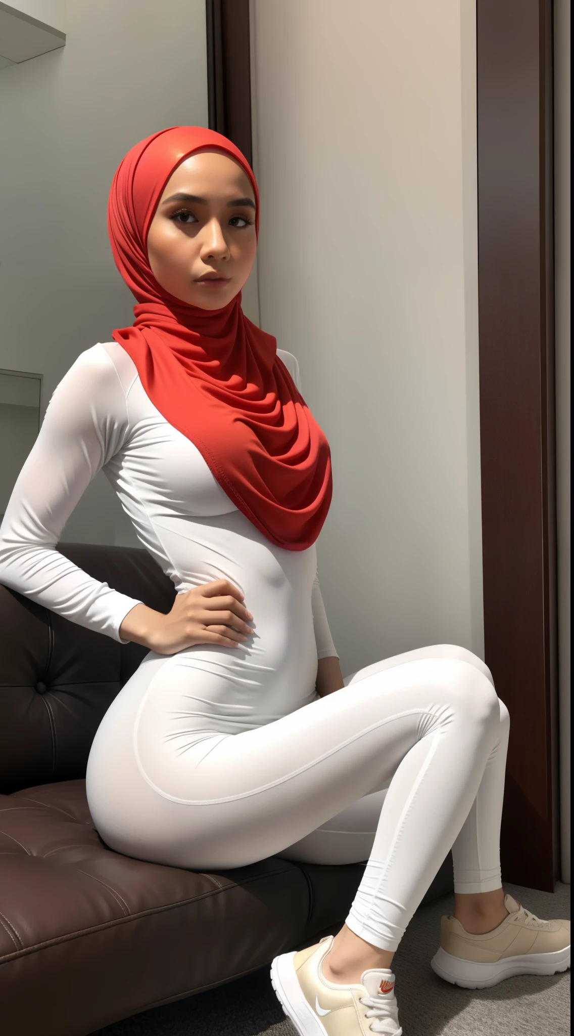 ((HIJAB MALAY GIRL)), (RAINBOW), SKINNY, FLAT CHEST, MINI SKIRT, HUGE WIDE BUTT, SKINNY, FLAT CHEST, NIPPLES , ((SKINNY)), ((HUGE WIDE BUTTS)), ((HEAVY WIDE BUTTS)), SNEAKERS, HUNG UP, FACING THE FRONT, SIT ON THE CHAIR, LEGGING, NIKE SNEAKERS , (WHITE SATIN HIJAB), LINGERIE DRESS, EXPERIENCED, OILY SKIN, tall buildings in background, twin towers,