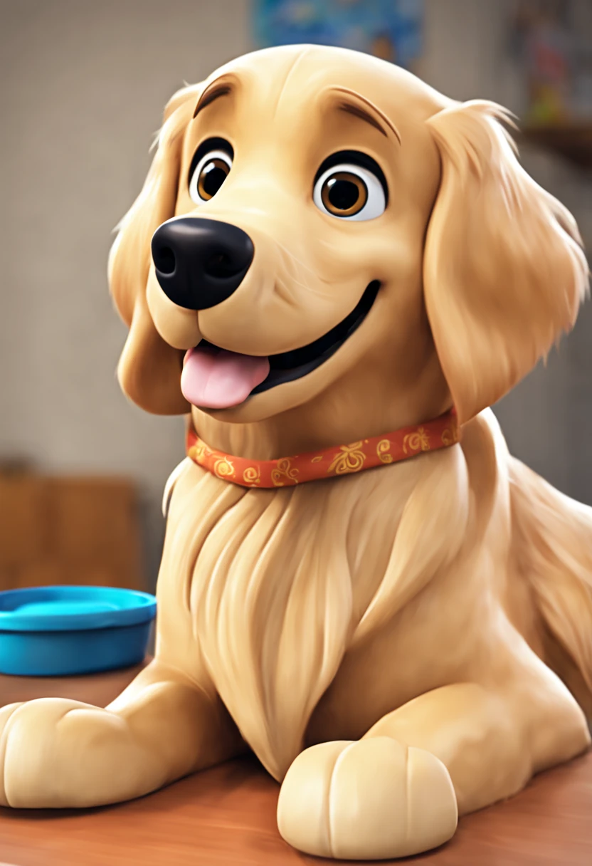 super detailed, extremely detailed, masterpiece, highest quality, best quality, sub surface scattering, (1dog:1.5), (solo:1.4), (Golden Retriever:1.1), (45 degree side view:1.2),Fine fur, fluffy paws, a pair of cat ears, ,Cardboard box full of toys, a teddy bear outside the box, some toys scattered on the ground,Game art, Disney, DreamWorks, animated films, realism, real light and shadow, rich colors, bright and light atmosphere,