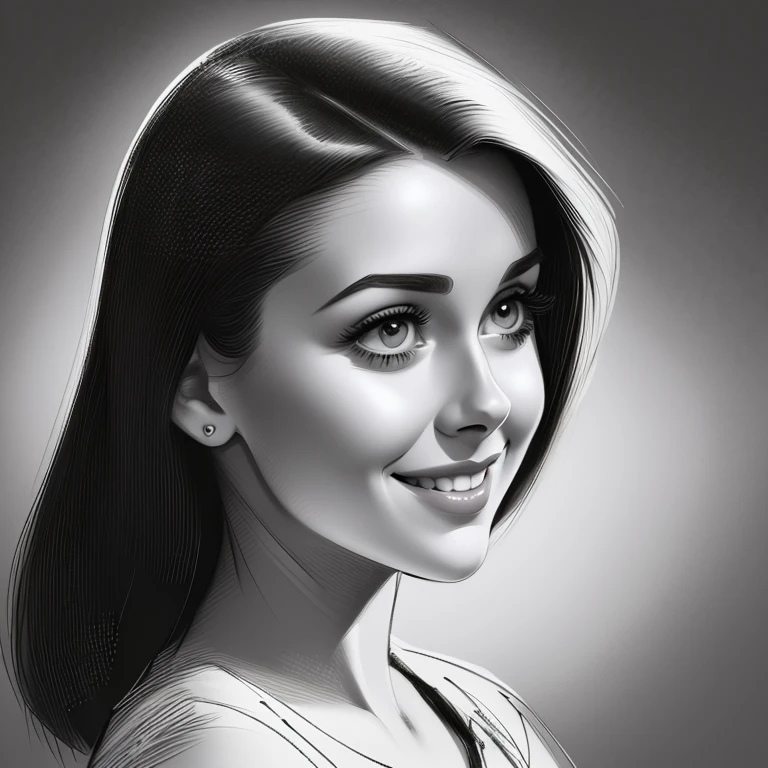drawing of a woman with a smile on her rosto, circunstanciado - rosto!!, rosto sketch, sombreamento!!!, sketch of a caucasian rosto, retrato facial, foco no rosto - detalhe!!!!!!, estilo caricatura, realistic sketch, circunstanciado rosto, inspirado em Margaret Keane, matte sketch, realistic and defined rosto, expressive feminine rosto, altamente_circunstanciado_rosto!!!
