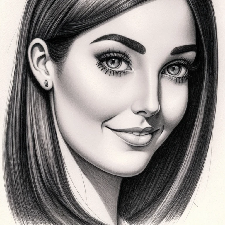 drawing of a woman with a smile on her rosto, circunstanciado - rosto!!, rosto sketch, sombreamento!!!, sketch of a caucasian rosto, retrato facial, foco no rosto - detalhe!!!!!!, estilo caricatura, realistic sketch, circunstanciado rosto, inspirado em Margaret Keane, matte sketch, realistic and defined rosto, expressive feminine rosto, altamente_circunstanciado_rosto!!!