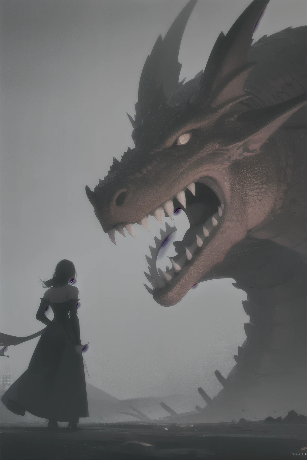 woman fighting a dragon in an abandoned castle, 4k, visual dark ((best quality)), ((master part)), (circunstanciado), rosto perfeito