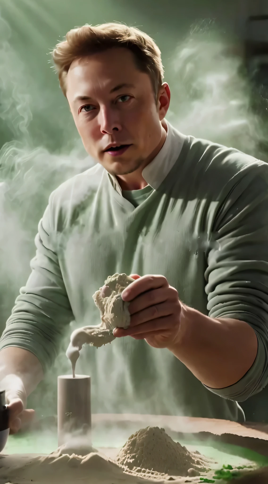 there is a man pouring something into a bowl of sand, elon musk as the incredible hulk, elon musk as slimy mollusk, ancient mongolian elon musk, exotic alien elon musk, elon musk as a skyrim character, elon musk smoking , highly detailed vfx portrait of, elon musk as a greek god, musk ( 2 0 2 4 )