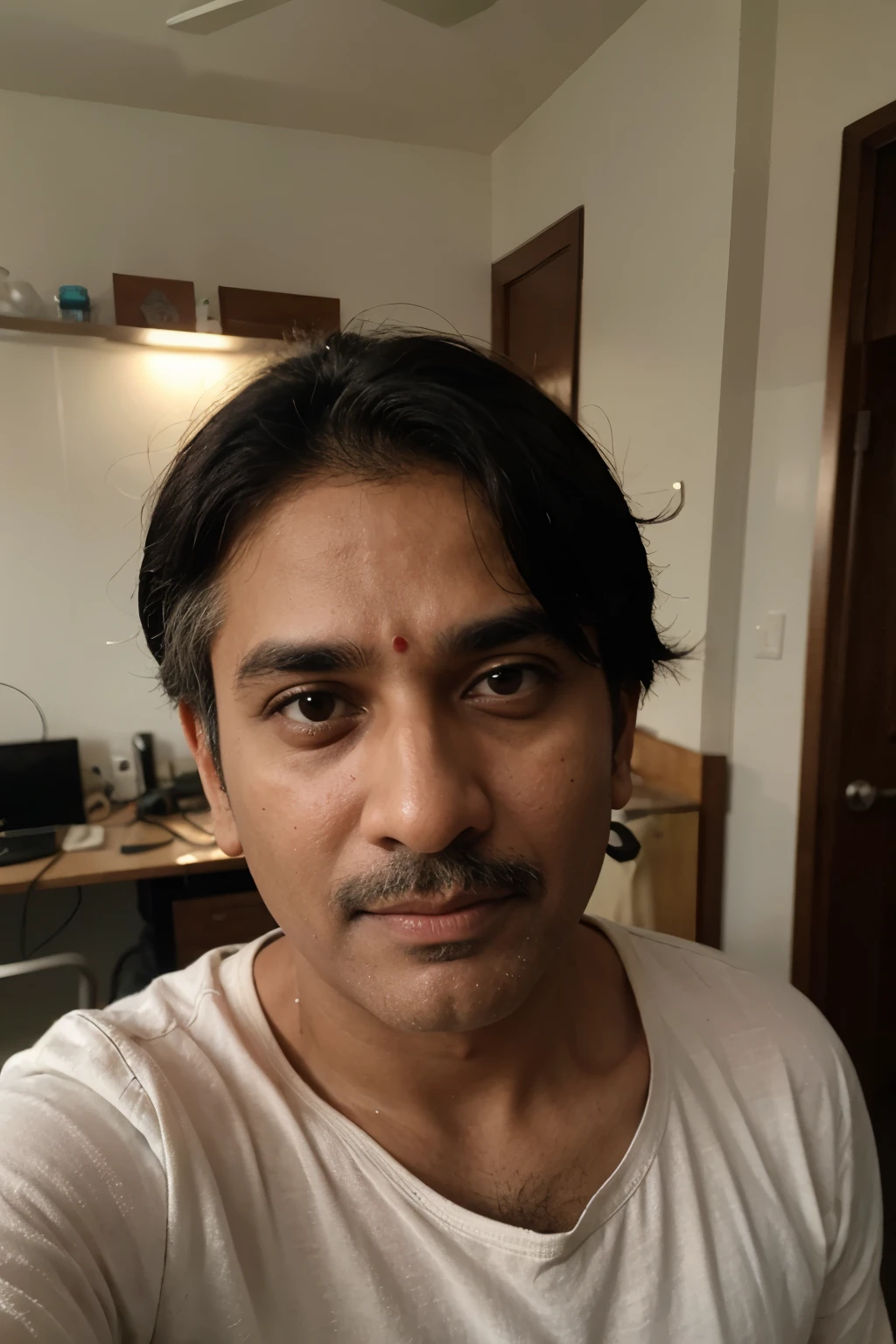 A realistic Middle aged indian men taking a selfie