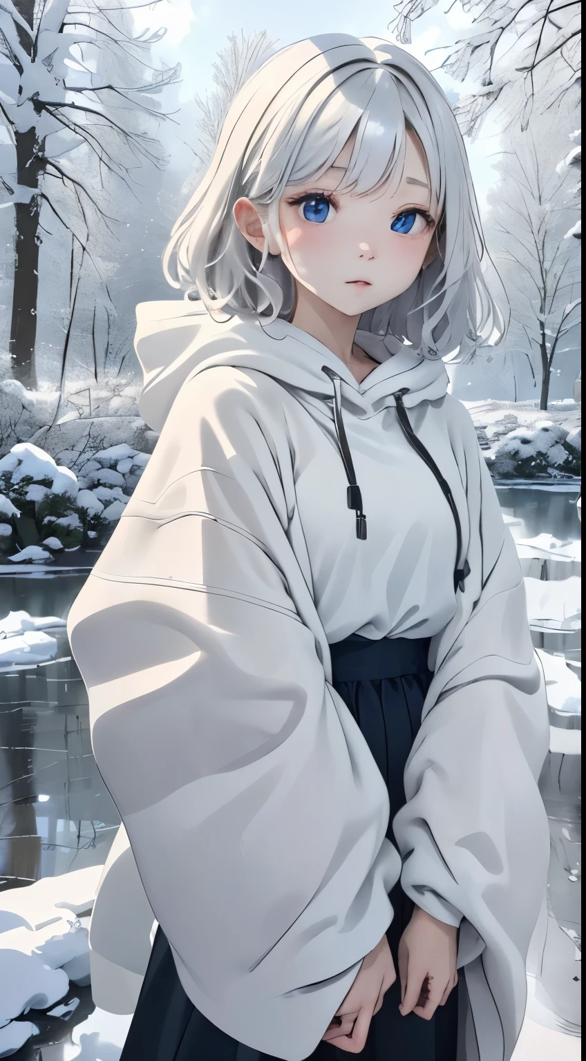 Winters、rhyme、Yuki、kou、Frozen World、a white world、one girls、18years old、parfect anatomy、Correct human body、Layered Haircut、short wavy hair、Woman with cute face、Perfect good looks、Natural color poncho style hoodie、Silence、white walls、rhyme、a white world、Simplified background、natural soft light、raw、Photorealsitic、top-quality、Real Stick、hiquality、high-level image quality、Random Poses