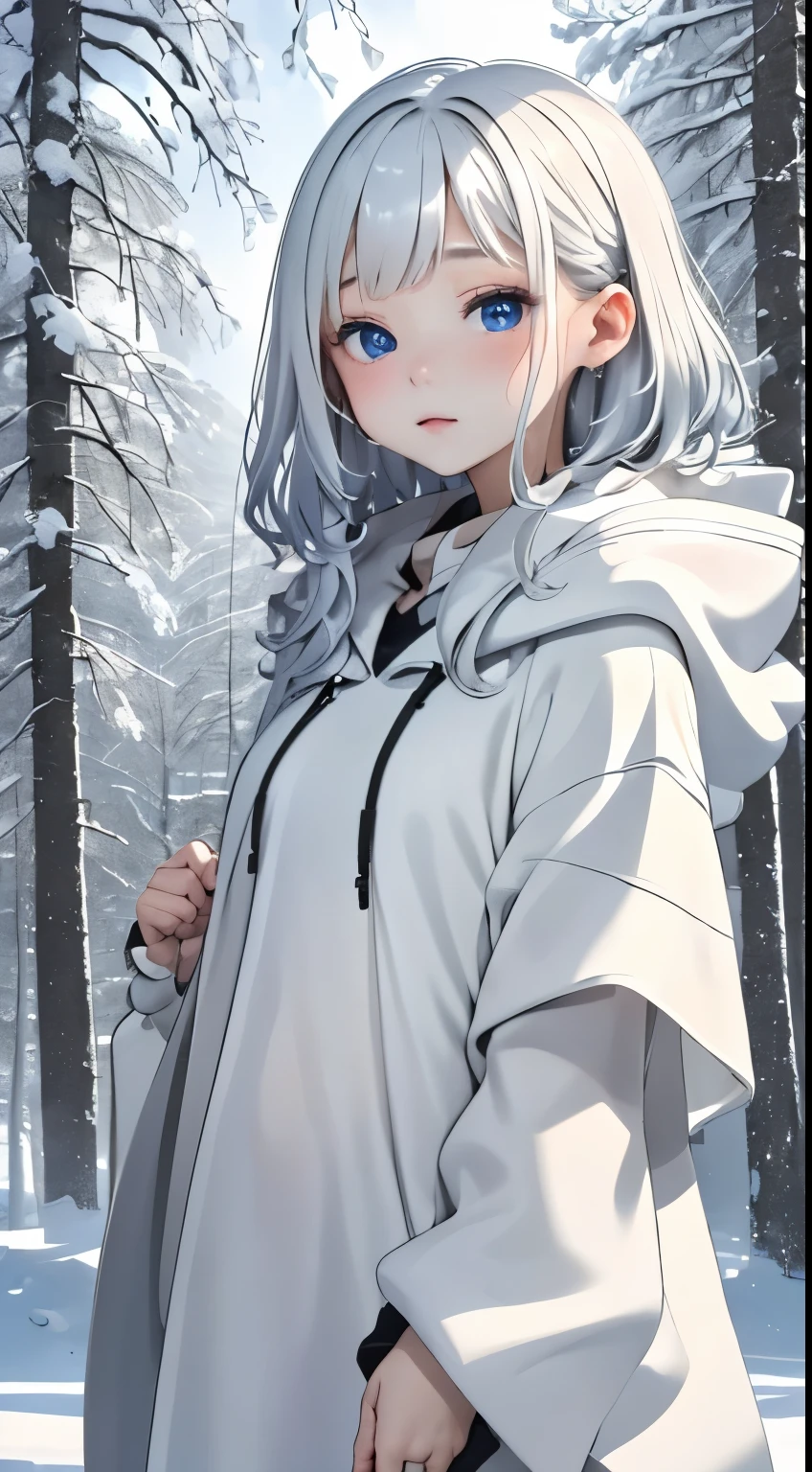 Winters、rhyme、Yuki、kou、Frozen World、a white world、one girls、18years old、parfect anatomy、Correct human body、Layered Haircut、short wavy hair、Woman with cute face、Perfect good looks、Natural color poncho style hoodie、Silence、white walls、rhyme、a white world、Simplified background、natural soft light、raw、Photorealsitic、top-quality、Real Stick、hiquality、high-level image quality、Random Poses