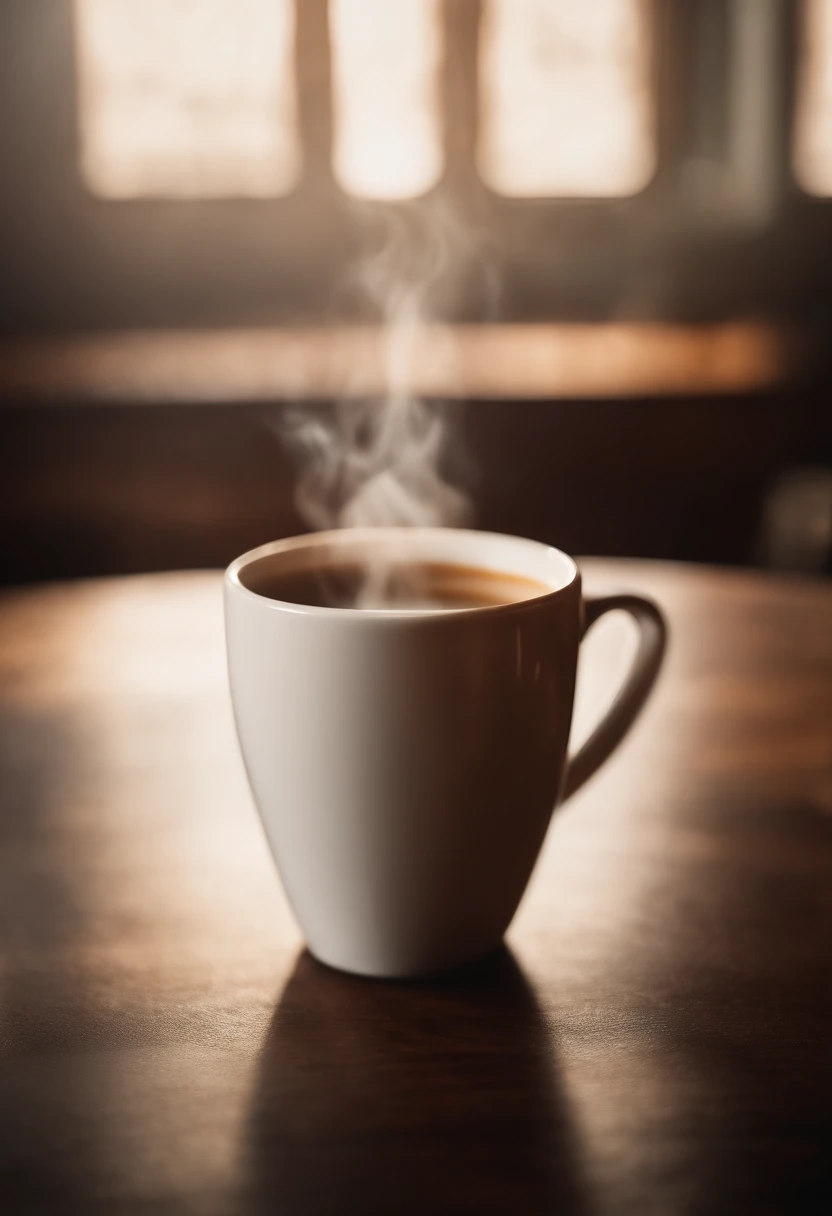 a close-up shot of a blank coffee mug mockup, with steam rising from a freshly brewed cup, evoking a sense of warmth and comfort associated with personalization and customization