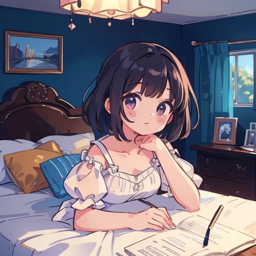 Beautiful cute girl, cute dress, extreme detail, high ray tracing, 8k, 4k, highest resolution, photography, high detailed lighting, perfect face, bedroom
