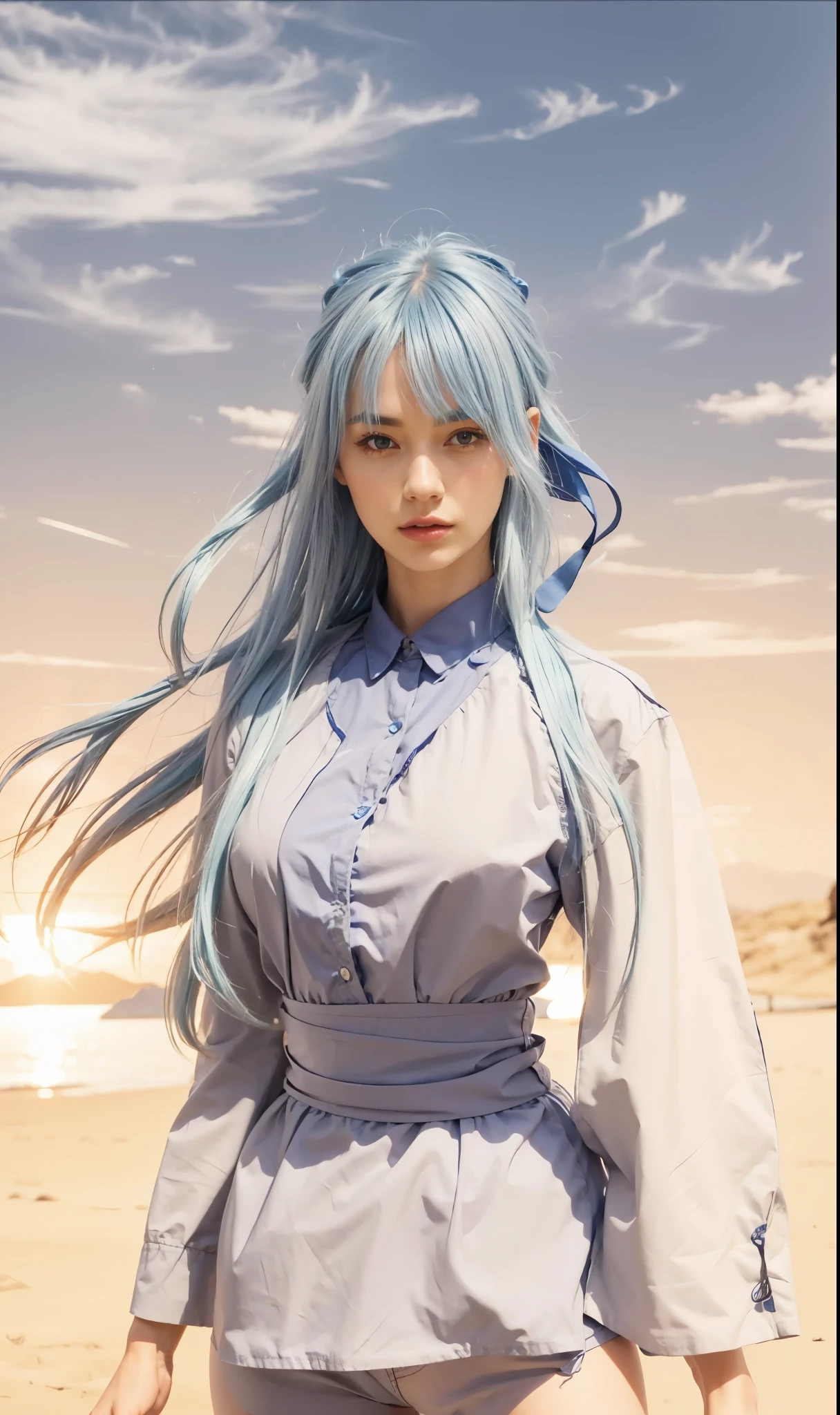 medium blue hair.