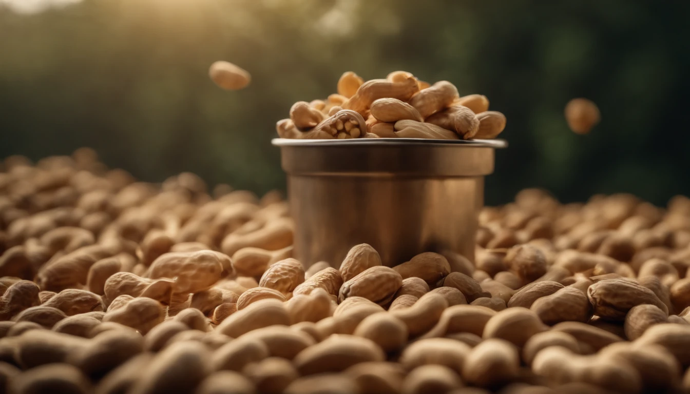 Capture the crunchy and satisfying nature of peanuts by photographing them in mid-air, being tossed or poured from a container, capturing their movement and texture