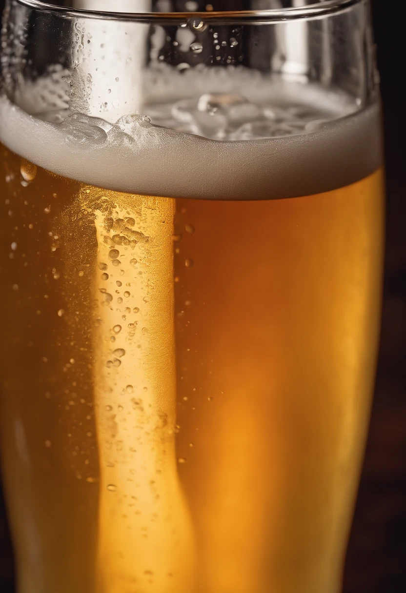 a close-up shot of a beer mug with condensation on the outside, emphasizing the beer’s refreshing and thirst-quenching qualities