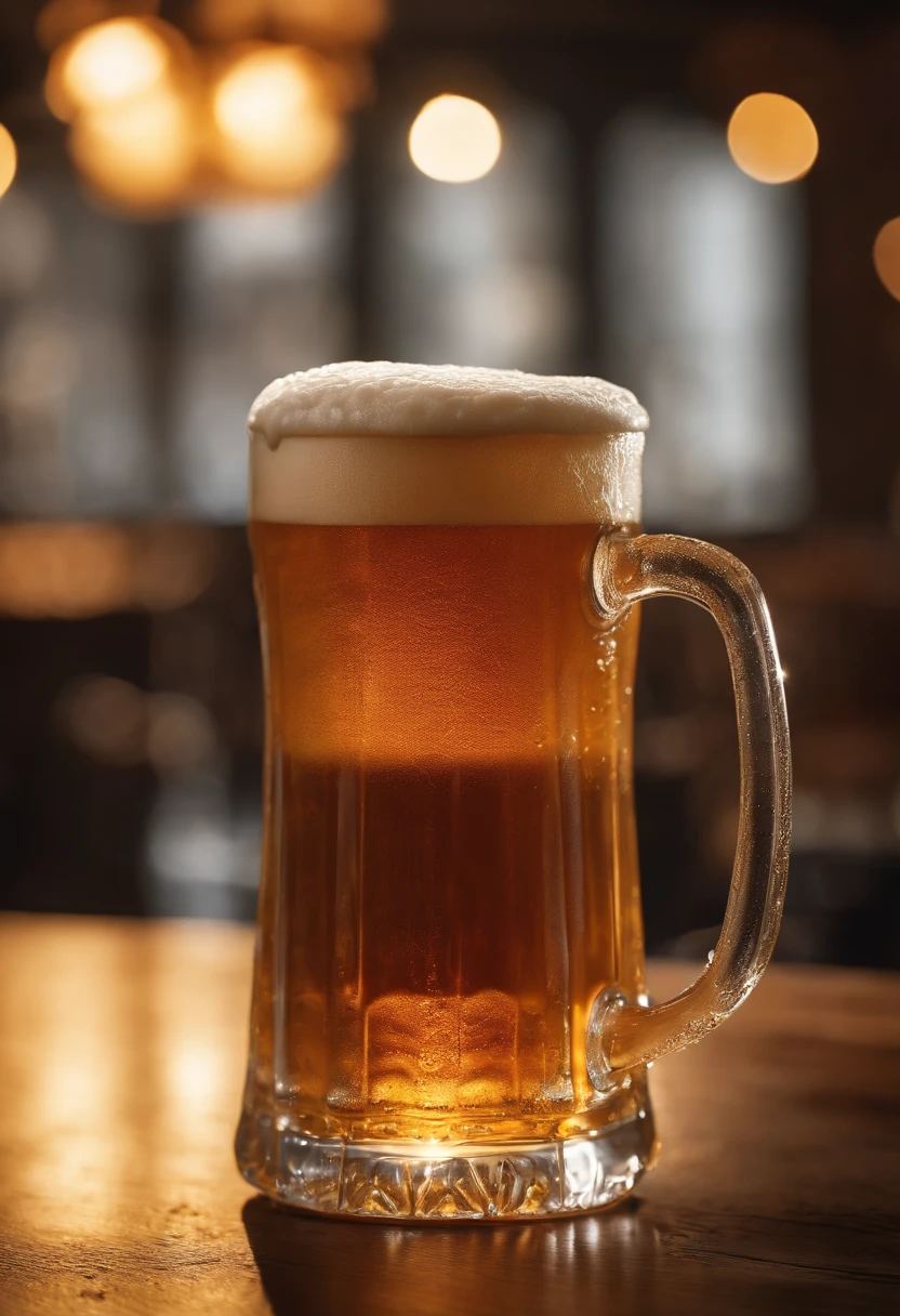 (best quality,4k,highres,masterpiece:1.2),ultra-detailed,realistic:1.37,a close-up shot of a beer mug, with condensation glistening on the outside. The droplets of water form intricate patterns, emphasizing the coolness and freshness of the beer within.
The beer mug, made of transparent glass, is exquisitely crafted, with a smooth and sleek surface. The condensation on the mug reflects the surrounding environment, creating a visually captivating effect.
The beer inside the mug is a golden amber color, radiating a delightful hue. The foam on top of the beer is rich and creamy, with small bubbles forming a luscious texture. The foam clings to the sides of the mug, leaving delicate traces as it slowly settles.
The light shines through the beer, illuminating the liquid and highlighting its refreshing qualities. The shadows cast by the condensation droplets add depth and dimension to the scene.
In the background, we can see hints of a pub setting, with dimly lit ambiance and blurred patrons enjoying their drinks. The warm tones of wooden bar counters and soft lighting create a cozy atmosphere.
The beer mug is positioned at a slight angle, capturing the viewer's attention and emphasizing the enticing qualities of the drink. The camera lens captures every detail, from the intricate droplets of condensation to the delicate patterns on the glass.
This close-up shot of the beer mug invites the viewer to indulge in the refreshing and thirst-quenching experience of enjoying a cold beer. The high-resolution and ultra-detailed rendering of this scene brings the image to life, evoking a sensory experience and a longing for a satisfying drink.