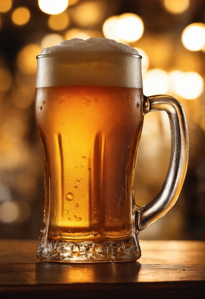 (best quality,4k,highres,masterpiece:1.2),ultra-detailed,realistic:1.37,a close-up shot of a beer mug, with condensation glistening on the outside. The droplets of water form intricate patterns, emphasizing the coolness and freshness of the beer within.
The beer mug, made of transparent glass, is exquisitely crafted, with a smooth and sleek surface. The condensation on the mug reflects the surrounding environment, creating a visually captivating effect.
The beer inside the mug is a golden amber color, radiating a delightful hue. The foam on top of the beer is rich and creamy, with small bubbles forming a luscious texture. The foam clings to the sides of the mug, leaving delicate traces as it slowly settles.
The light shines through the beer, illuminating the liquid and highlighting its refreshing qualities. The shadows cast by the condensation droplets add depth and dimension to the scene.
In the background, we can see hints of a pub setting, with dimly lit ambiance and blurred patrons enjoying their drinks. The warm tones of wooden bar counters and soft lighting create a cozy atmosphere.
The beer mug is positioned at a slight angle, capturing the viewer's attention and emphasizing the enticing qualities of the drink. The camera lens captures every detail, from the intricate droplets of condensation to the delicate patterns on the glass.
This close-up shot of the beer mug invites the viewer to indulge in the refreshing and thirst-quenching experience of enjoying a cold beer. The high-resolution and ultra-detailed rendering of this scene brings the image to life, evoking a sensory experience and a longing for a satisfying drink.