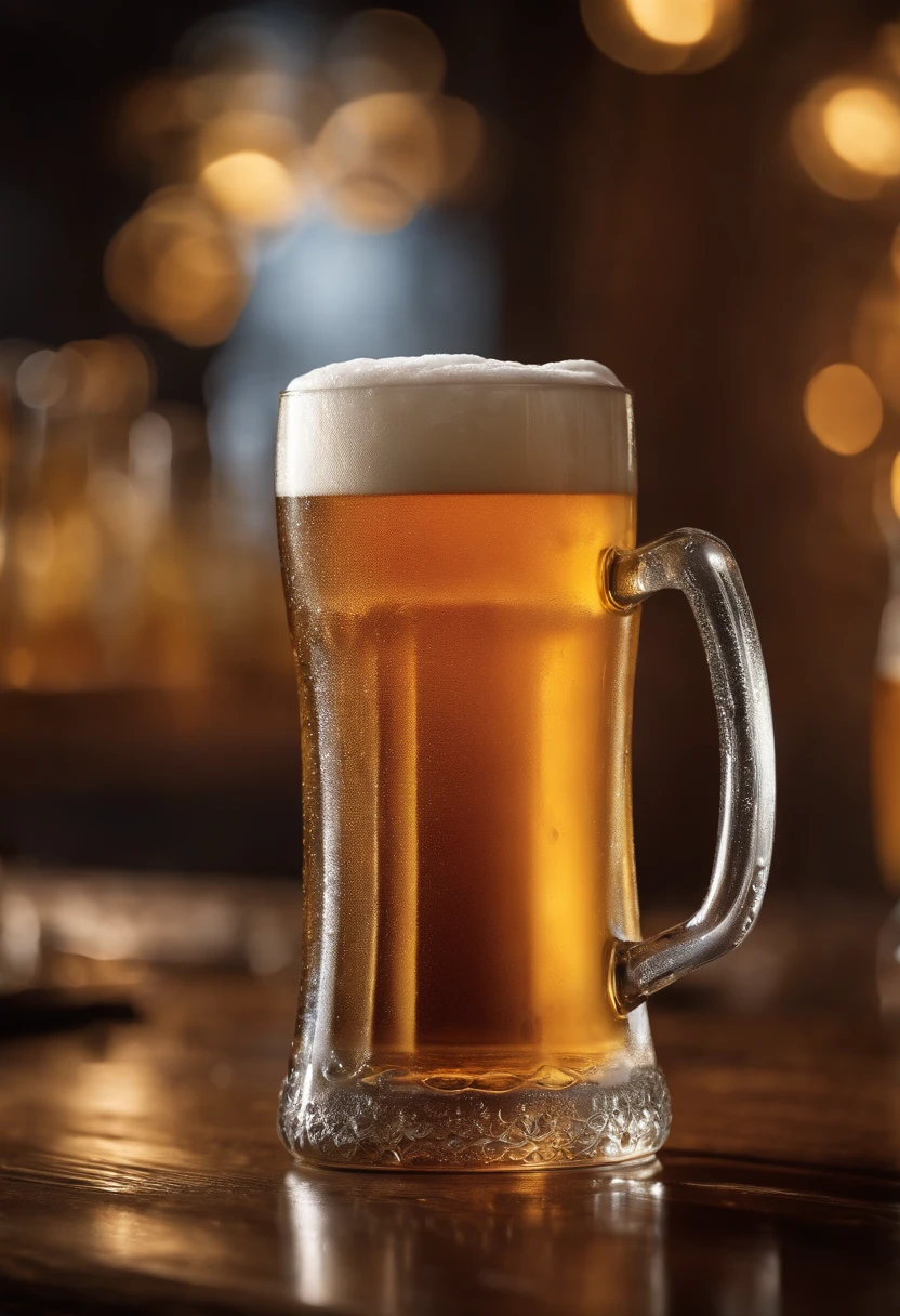 (best quality,4k,highres,masterpiece:1.2),ultra-detailed,realistic:1.37,a close-up shot of a beer mug, with condensation glistening on the outside. The droplets of water form intricate patterns, emphasizing the coolness and freshness of the beer within.
The beer mug, made of transparent glass, is exquisitely crafted, with a smooth and sleek surface. The condensation on the mug reflects the surrounding environment, creating a visually captivating effect.
The beer inside the mug is a golden amber color, radiating a delightful hue. The foam on top of the beer is rich and creamy, with small bubbles forming a luscious texture. The foam clings to the sides of the mug, leaving delicate traces as it slowly settles.
The light shines through the beer, illuminating the liquid and highlighting its refreshing qualities. The shadows cast by the condensation droplets add depth and dimension to the scene.
In the background, we can see hints of a pub setting, with dimly lit ambiance and blurred patrons enjoying their drinks. The warm tones of wooden bar counters and soft lighting create a cozy atmosphere.
The beer mug is positioned at a slight angle, capturing the viewer's attention and emphasizing the enticing qualities of the drink. The camera lens captures every detail, from the intricate droplets of condensation to the delicate patterns on the glass.
This close-up shot of the beer mug invites the viewer to indulge in the refreshing and thirst-quenching experience of enjoying a cold beer. The high-resolution and ultra-detailed rendering of this scene brings the image to life, evoking a sensory experience and a longing for a satisfying drink.