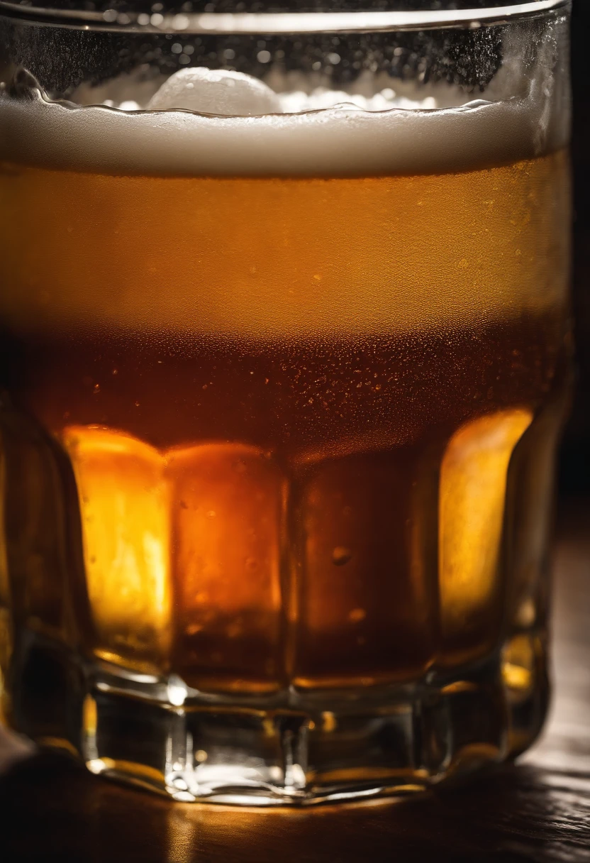 a close-up shot of a beer mug with condensation on the outside, emphasizing the beer’s refreshing and thirst-quenching qualities