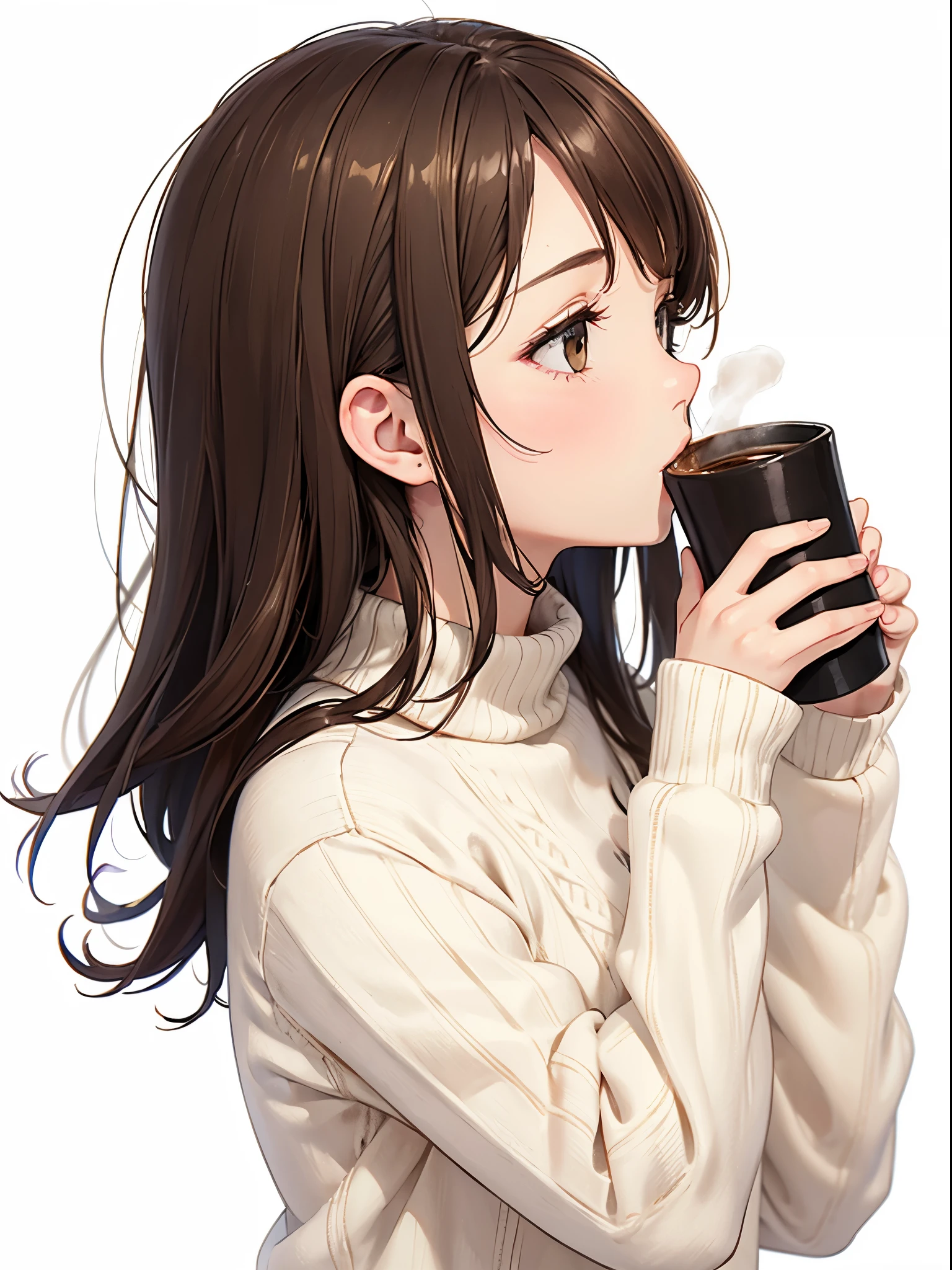 4K, Highest quality, Realistic, detailed, One person and one person, Heart Hands. High school girls wearing hoodies and sweaters. The high school girl has big breasts and her cleavage is exposed through her sweater. Both of them are shy and red-faced as they play Heart Hands. sitting in a coffee shop drinking a hot drink
