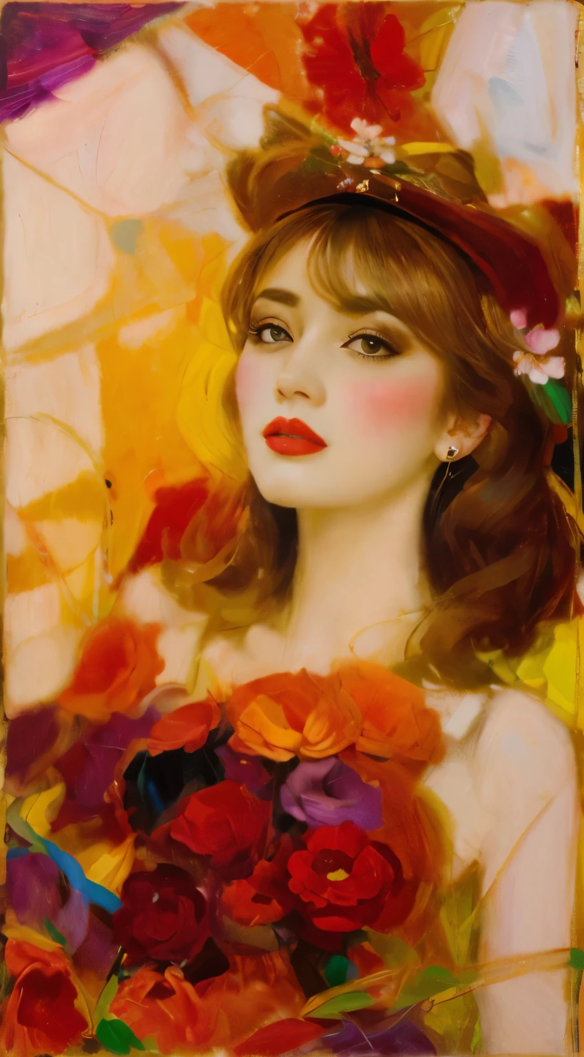 (ultra-detailed background, detailed background), absurdres, highres, ultra detailed, extremly detailed, 1girl, (bunch of flowers:1.3), (zentangle:1.2), (geometric:1.2),(colorful), abstract art style Retro vintage art print, sexy, glamorous pin-up girl wearing a sailors hat, bikini, A painting of a woman wife ((golden ratio}} laying on the sofa after a long night on the town, a painting, a Beautiful expressive painting, malcolm liepke painting, glossy painting, beautiful digital painting, digital art painting, Fine paintings, monochromatic. malcolm liepke oil painting, impressionist painting.Spread your legs apart, beautiful and delicate face, fair skin