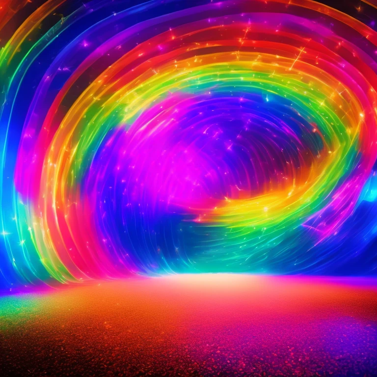 imagem super alta, Super Detalhe, super high resolution, retrato, Holofilme, muitas fadas, Hologramas, Fantasia de fundo, galaxy, Magical Circle, kaleidoscope, Give rainbow and gold neon light many lines radially from the floor and ceiling, professional lighting --auto