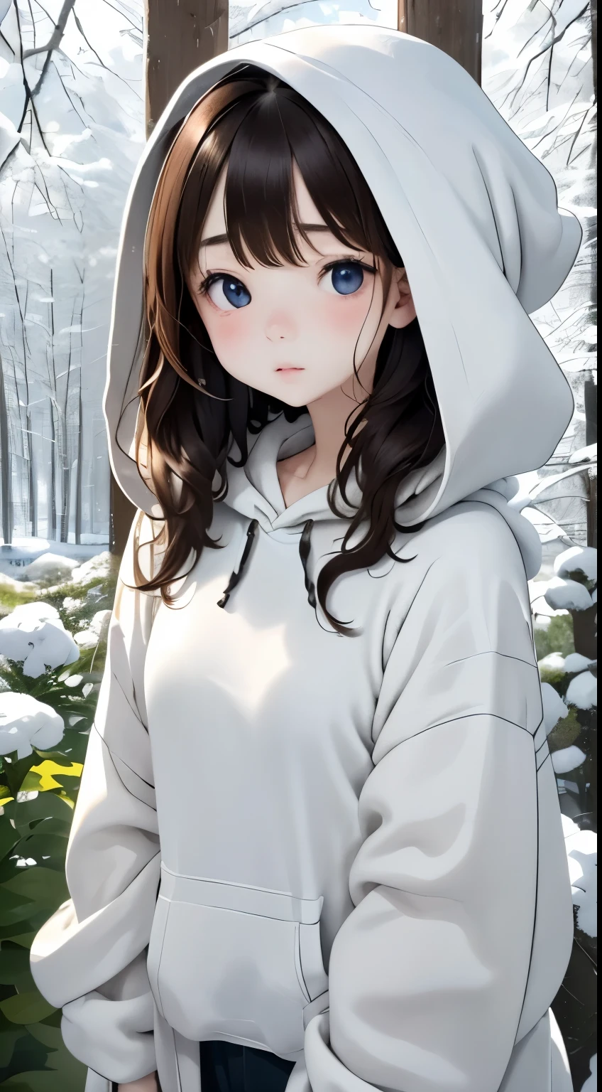 Winters、rhyme、Yuki、kou、Frozen World、a white world、one girls、18years old、parfect anatomy、Correct human body、Brown hair、Layered Haircut、short wavy hair、Woman with cute face、Perfect good looks、Natural color poncho style hoodie、Wearing a hood、Silence、white walls、rhyme、a white world、Simplified background、natural soft light、raw、Photorealsitic、top-quality、Real Stick、hiquality、high-level image quality、Random Poses