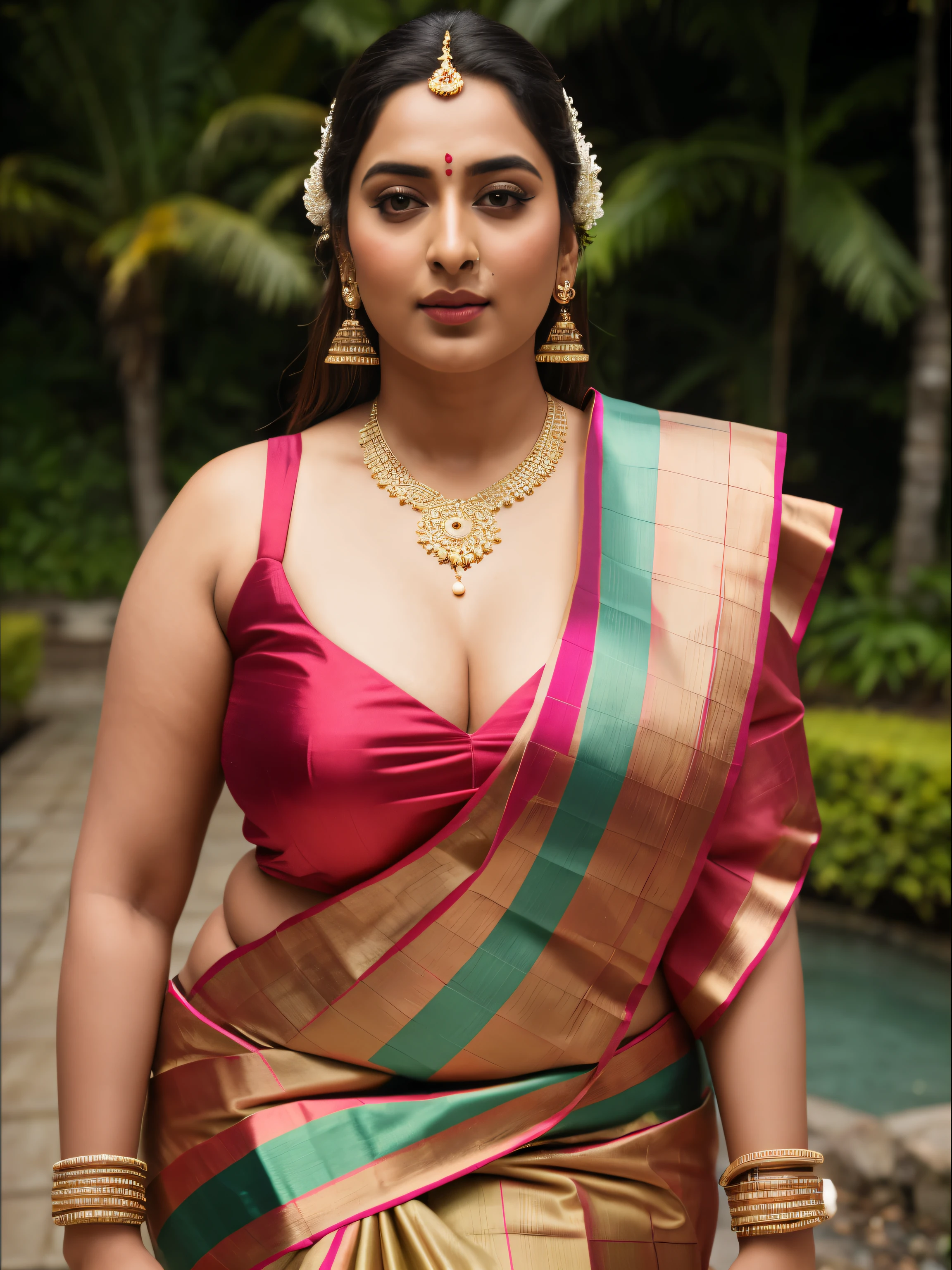 Foto RAW, photorealistic, photography, full body shot, master shot, perfect eyes, goddess like beauty, pierced eyes, perfect thick chubby mallu Desi aunty bhabhi, Wearing a Stanapatta, a chest-band.Saree model, model Photography, Indian saree shoot, Indian traditional wear advertising photography, traditional wear brand shoot, face of Indian actress Sonakshi Sinha, masterpiece, realistic, realism, incredible details,  pleasure, photorealism, detailed skin, skin pores, high contrast, photorealistic Artstation 8k HD digital art trend of high definition and detailed realistic skin texture, ultra detail, realistic skin texture, armature, best quality, ultra high definition, (photorealistic:1.4),, high resolution, detail, raw photo, Re sharp, by Lee Jefferies Nikon D850 Film Stock Photo 4 Kodak Portra 400 Camera F1.6 Lens Rich Color Ultra Real Realistic Realistic Textures Dramatic Lighting Unreal Engine Trending at Art Station Cinestill 800,(pele altamente detalhada: 1.2), 8k UHD, DSLR, soft-lighting, alta qualidade, grain of film, Fujifilm XT3,she didn't like to wear blouse or bra, she  happy to wear only saree, she hates blouse or bra, detailed hairy armpits,