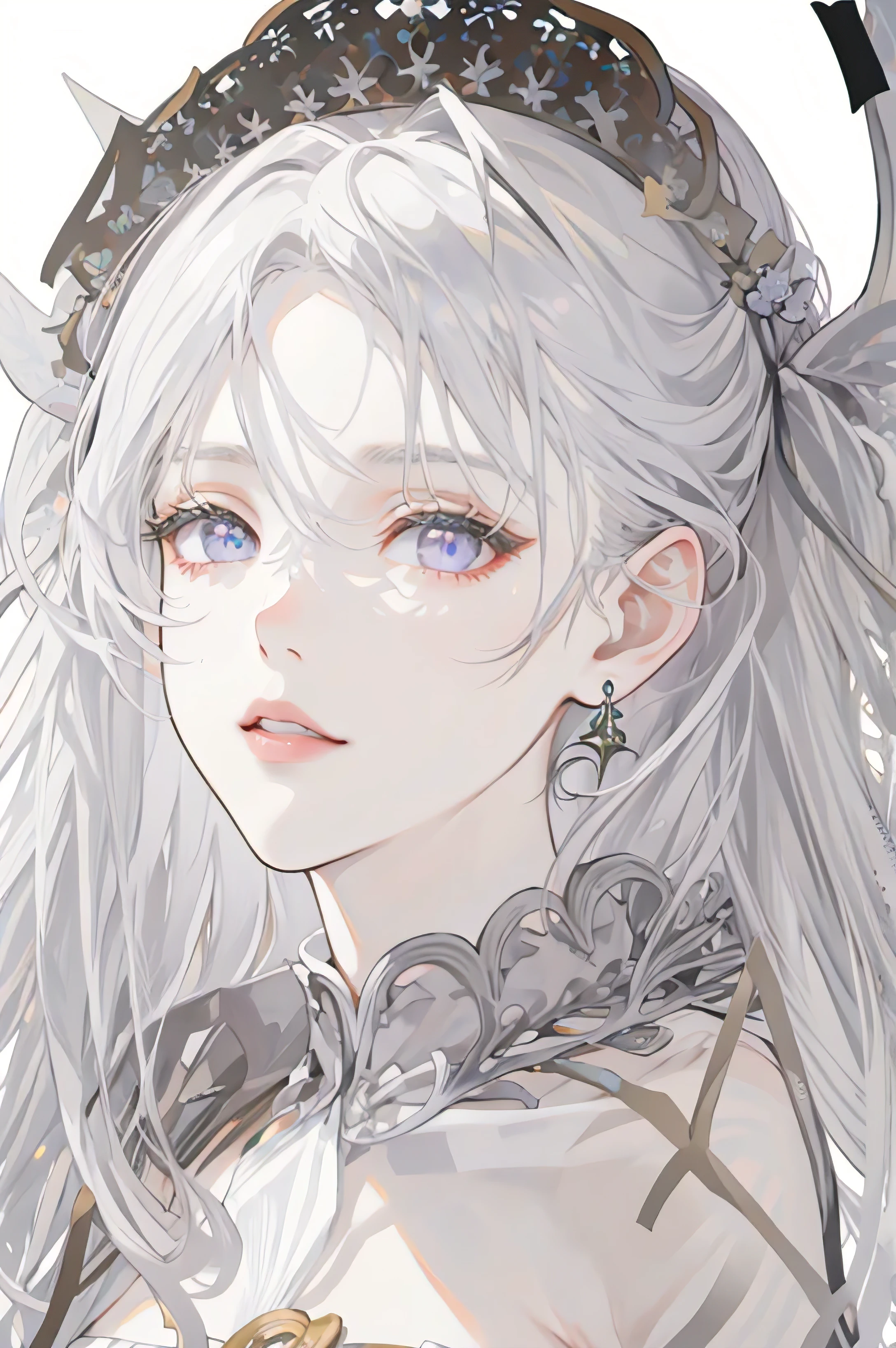 lilac, forest nymph, lily of the valley, ethereal forest girl, perfect anatomy, hanging jewels, pretty girl, amazing body, best proportions, european victorian style, greek style, ancient goddess, (((((((white background))))))), ((((closeup face)))), looking at viewer
