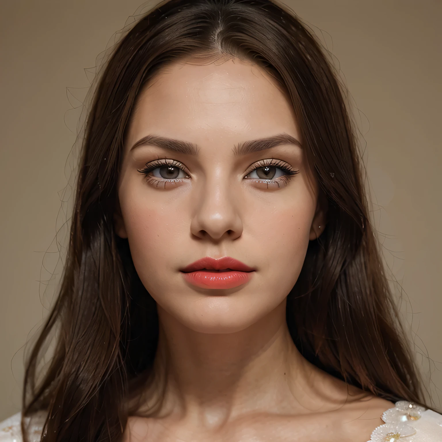 beautiful brunette woman, pebble eyes, no make-up, natural make-up, big lips, pointed chin, sharp facial features, perfect nose, red lipstick, detailed beauty portrait, cinematic, 8k, --ar 2: Conclusionbeautiful brunette woman, pebble eyes, no make-up, natural make-up, big lips, pointed chin, sharp facial features, perfect nose, red lipstick, insanely detailed hairstyle, artstation, character concept art, --no people --ar 16beautiful brunette woman, pebble eyes, no make-up, natural make-up, big lips, pointed chin, sharp facial features, perfect nose, red lipstick, perfect symmetrical eyes, blonde beading, intricate beautiful flowing outfit, symmetrical face and hair, symmetrical weddingbeautiful brunette woman, pebble eyes, no make-up, natural make-up, big lips, pointed chin, sharp facial features, perfect