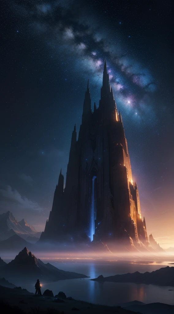 starry night sky with a mountain and a lake, by jessica rossier, inspired by jessica rossier, jessica rossier fantasy art, concept art magical highlight, official artwork, painting of a dreamscape, ethereal realm, atmospheric artwork, dreamy matte painting, tranquility of the endless stars, inspired by Ted Nasmith, moonlit starry sky environment, epic music album cover