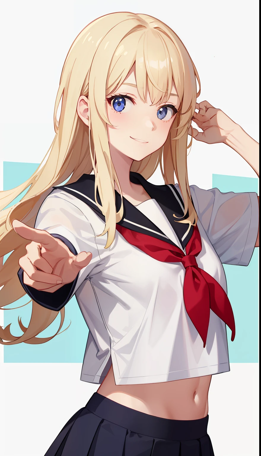 1girl in、A smile、The shirt、skirt by the、（small tits）Chilarism、Japan High School Student Uniform、serafuku、summer clothinorning、Coming to school、Not being able to make it to class in time、Impatient、dash、Whirlwind、Dashing、（Sheer Bra）、Upper body portrait、blonde  hair、