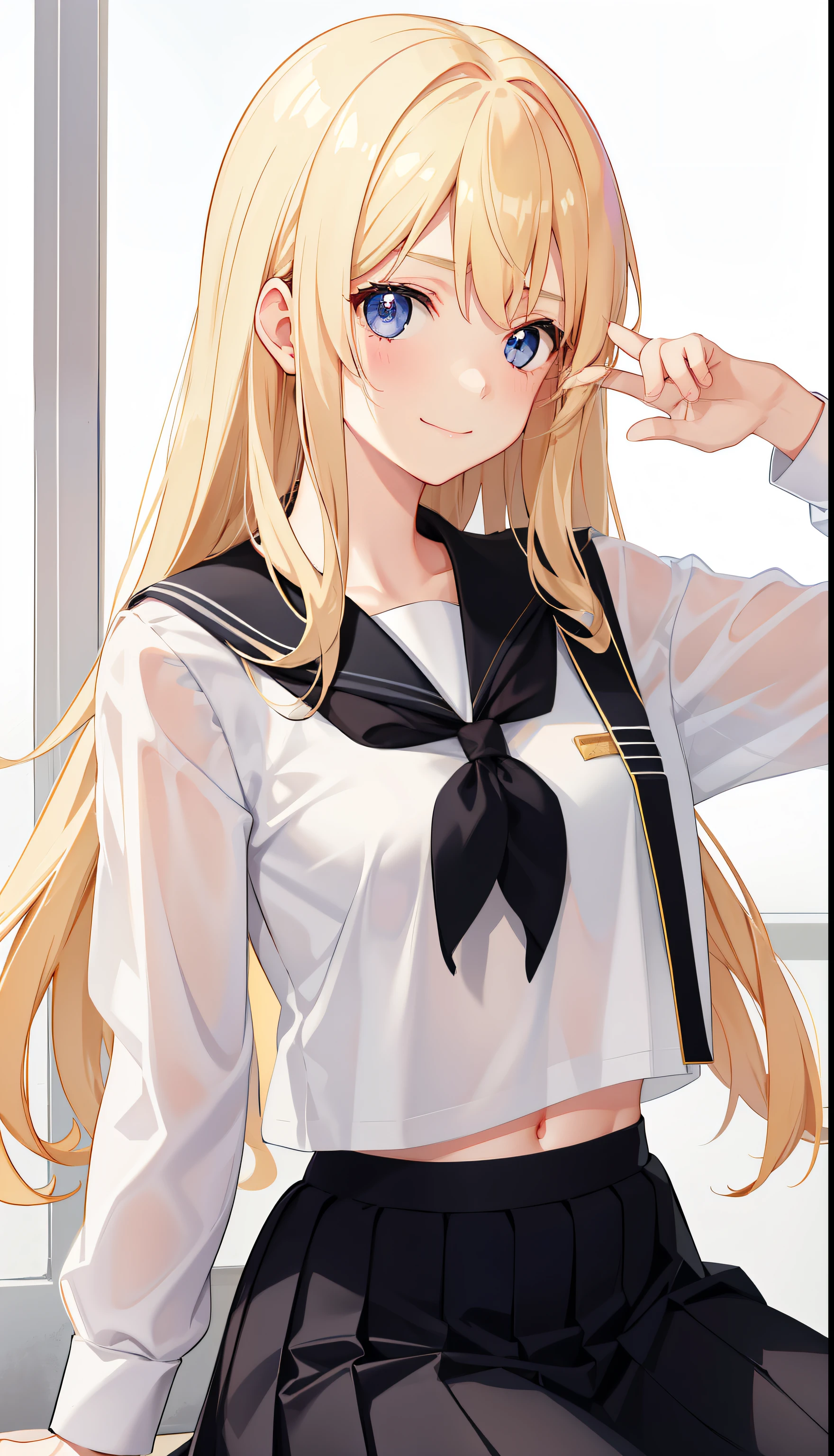 1girl in、A smile、The shirt、skirt by the、(small tits)Chilarism、Japan High School Student Uniform、serafuku、summer clothinorning、Coming to school、Not being able to make it to class in time、Impatient、dash、Whirlwind、Dashing、(Sheer Bra)、Upper body portrait、blonde hair、