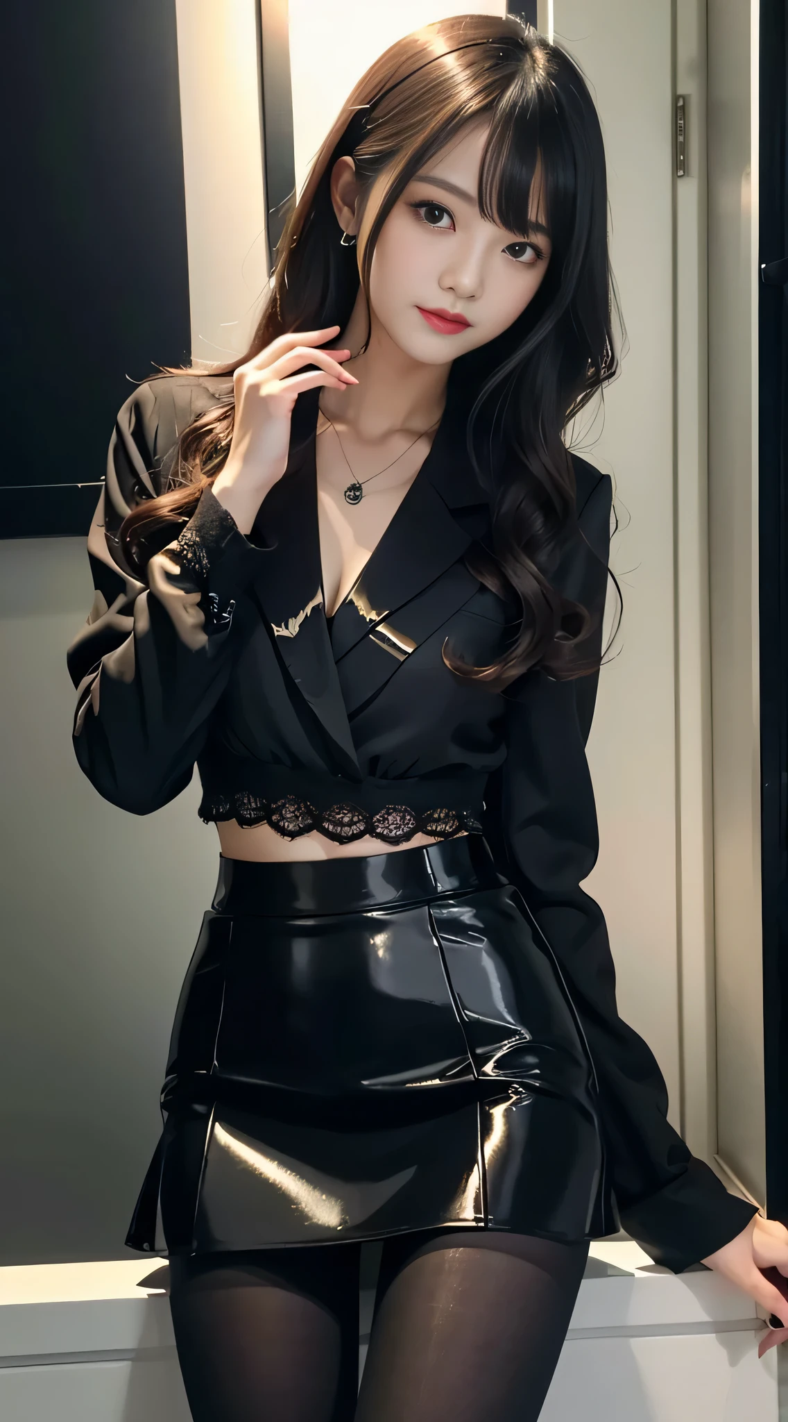LTRA Details、japanes、Fascinating beauty、Dainty woman、Piercing eyes、Cool Girl、Wavy Hair、Suit、jaket、Blouse、tight skirts、Black pantyhose、shiny pantyhose、Evil Female Executive、Evil Fall、brainwash、lacy fabric、Glossy legs、black lipstick、Lip gloss、Smirk、wickedな表情、Suspicious look、Hollow eyes、wicked、Reaching out、In the darkroom、seductiv、Hand forward、Pendants