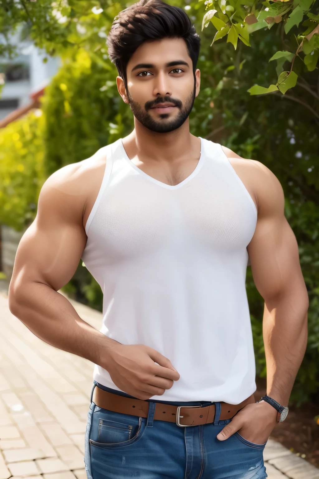 A sexy and handsome indian man,with gorgeous face and beautifull eyes, he has stylish black hair,  wearing a casual shirt,  and inner wear,  homoerotic, nsfw,masterpiece, intimidating expression , public place ,(penis coming out of underwear )