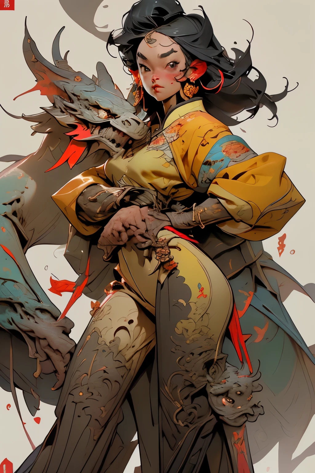 there is a woman in a costume with a dragon on her chest, wallop and Krenz Chart, Krenz Chart and wen jun lin, Ross Tran 8 k, Ross Tran and Wlop, wallop and ross tran, Art Germ and Atey Thailand, society and Fenghua Zhong