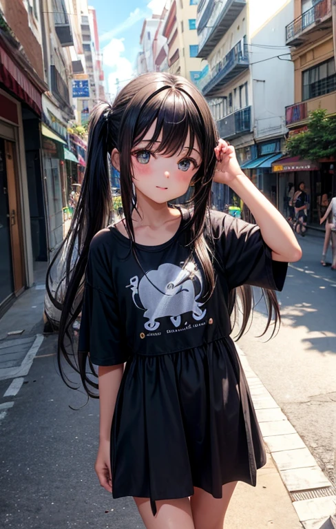 Dia ensolarado, city scenery, na rua, 1 menino, cabelo preto, cabelo curto, pele clara, 1 menina, cabelo marrom, cabelo longo, pele clara, se beijando