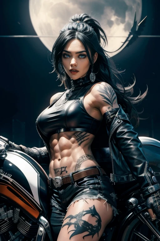 Goth Biker Valkyrie Nordic danielle cooper with abs, tattoos