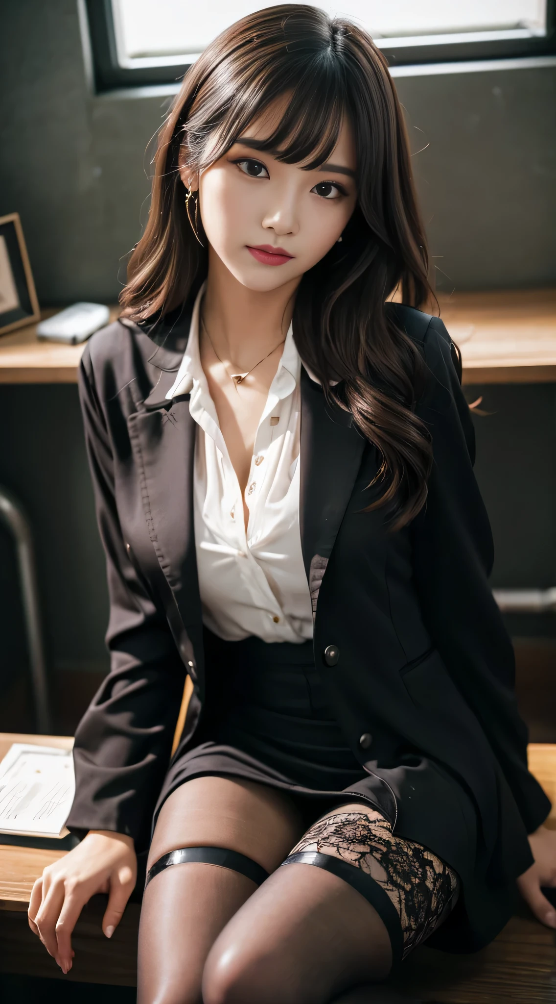 LTRA Details、japanes、Fascinating beauty、Dainty woman、Piercing eyes、Cool Girl、Wavy Hair、Suit、jaket、Blouse、tight skirts、Black pantyhose、shiny pantyhose、Evil Female Executive、Evil Fall、brainwash、lacy fabric、Glossy legs、black lipstick、Lip gloss、Smirk、wickedな表情、Suspicious look、Hollow eyes、wicked、Reaching out、In the darkroom、seductiv、Hand forward、Pendants
