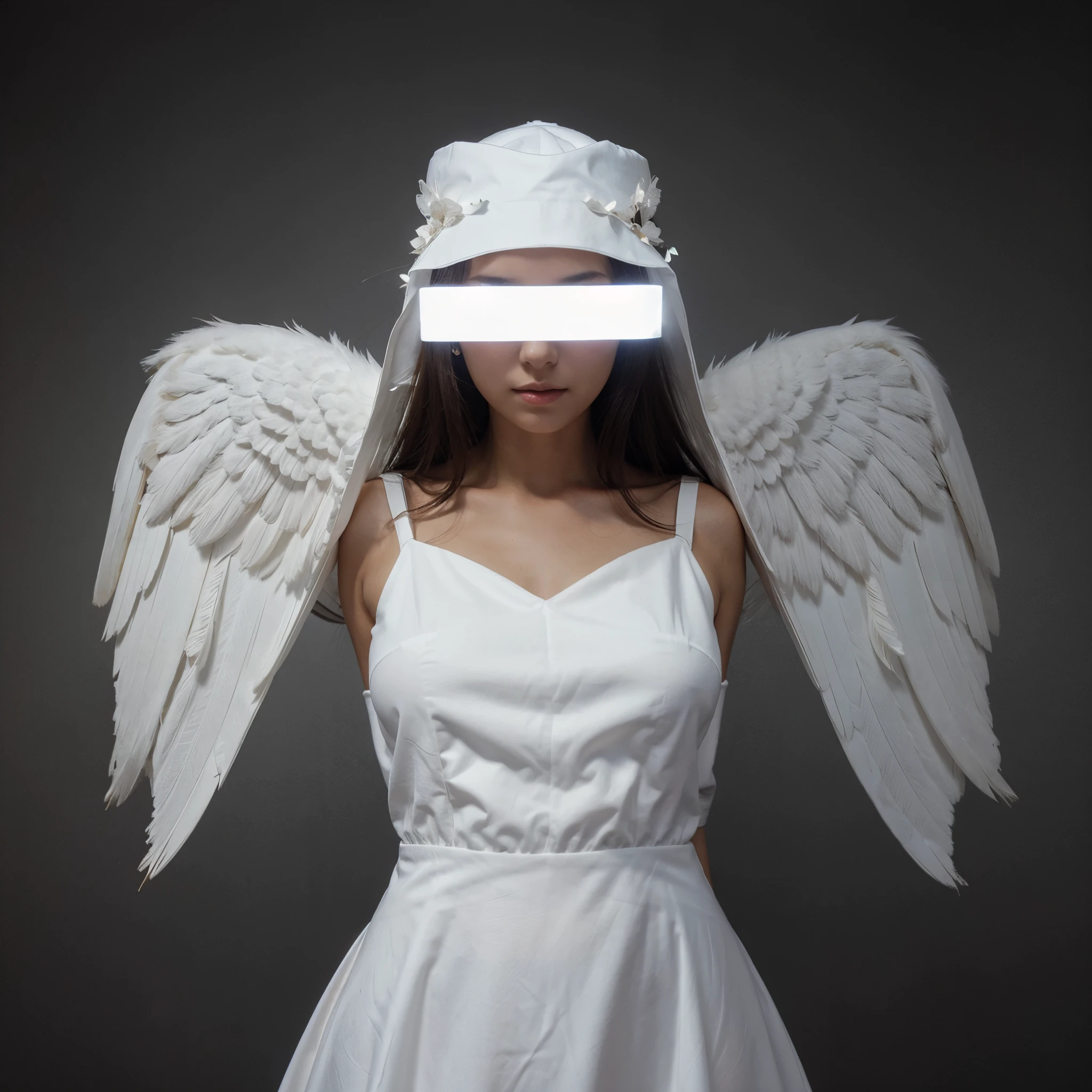 Beautiful girl in white dress with white wings