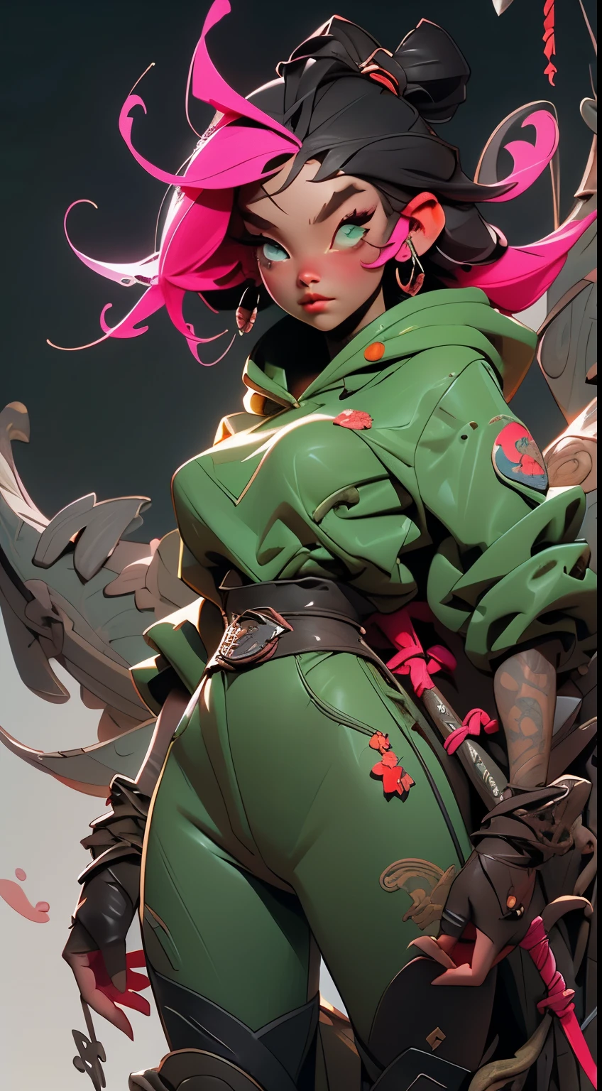 01((Very nice girl in full height)). With a green dragon. Anime milf with pink hair posing in black and blue outfit with green dragon, tanned skin, . She is very beautiful. A cool girl in a leather corset, pink hair with two tails and blue eyes, high black leather boots, black gloves on her hands. Blue fog, New Year's lights - the street of the old city, in the Christmas park, winter weather, cold, night - lights, She is outside - happy. 02_ anime - style image of a woman with a yellow jacket and black hair, artwork in the style of guweiz, guweiz, artgerm and atey ghailan, cyberpunk anime girl in hoodie, guweiz on artstation pixiv, striking detailed artstyle, guweiz on pixiv artstation, trending on cgstation . Highest quality modern, art deco, surrealism. Side lighting, warm light, cool shadows. Chiaroscuro, contrasting shapes, volume and depth of the image. Slight blur in the background. Dust squeaks underfoot. Soft lighting. 03_Highest quality, cinematic rendering. Epic setting, Green dragon and Sexy anime milf girl. Soft side - contrast lighting, warm light, soft - deep cold shadows. Ocher, sepia, cold lateral reflex. (Dark leather, metal, several colors decorate the composition). animation, masterpiece. Unreal engine, FUL SD. 16K. Deep focus, high color range.